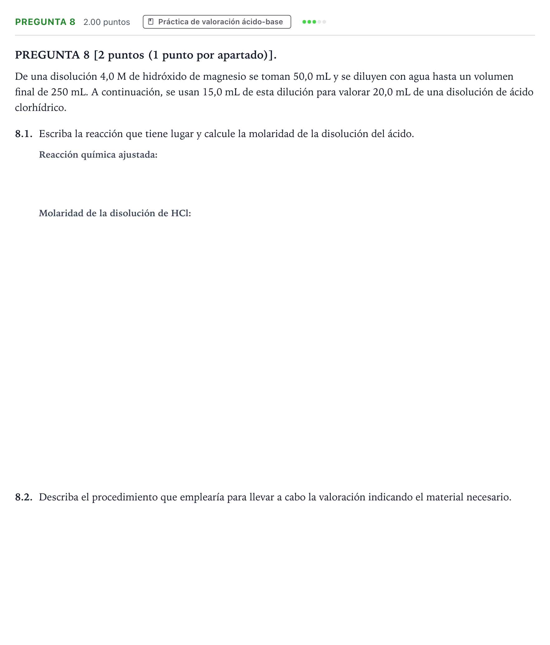 Enunciado: Pregunta 8 · Química PAU Galicia Ordinaria 2024