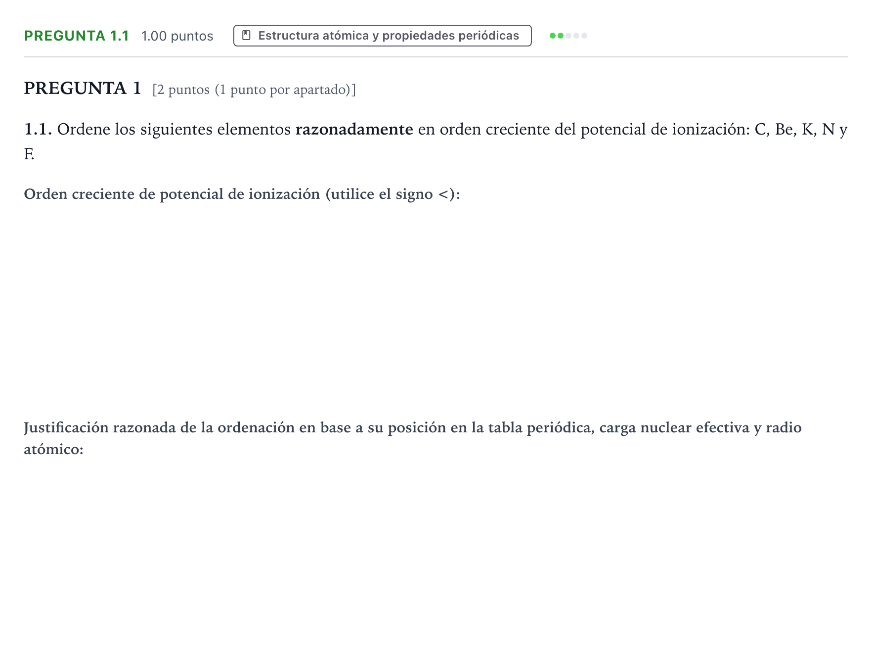 Enunciado: Pregunta 1.1 - Estructura atómica y propiedades p… · Química PAU Galicia Extraordinaria 2024