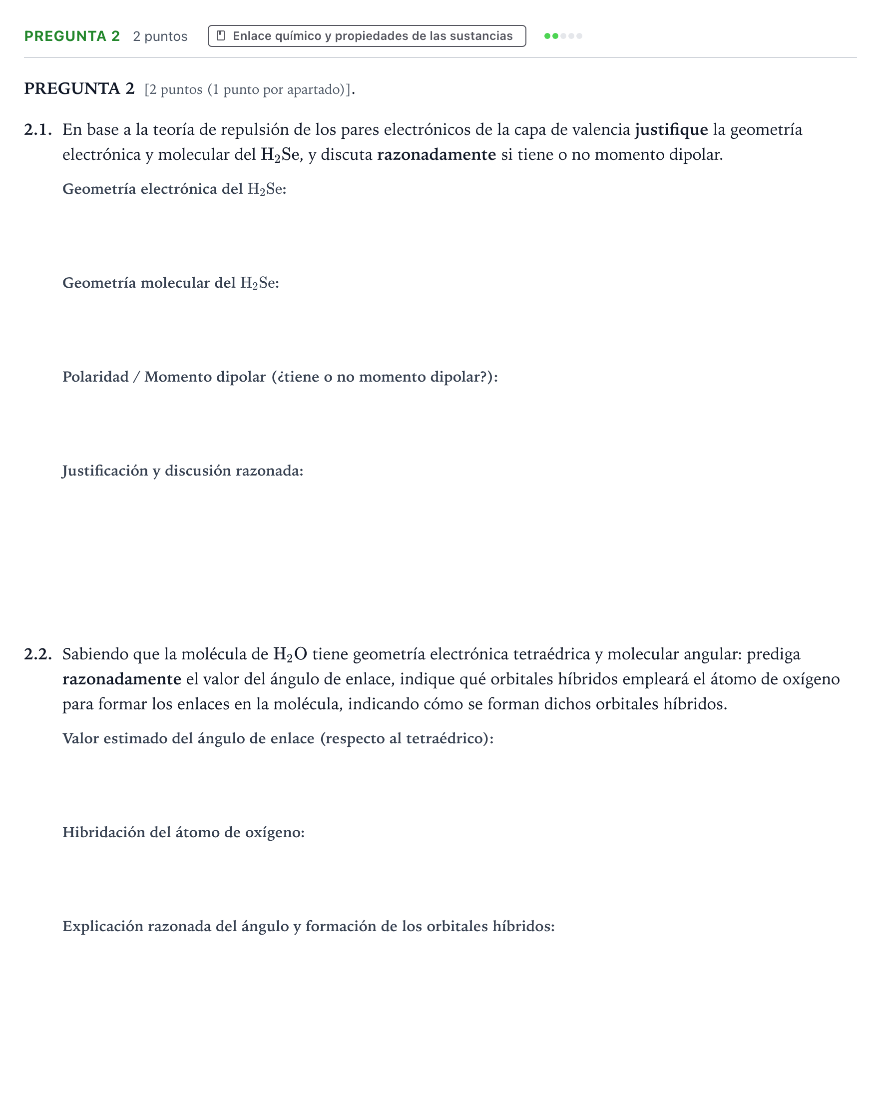 Enunciado: Pregunta 2 · Química PAU Galicia Extraordinaria 2024