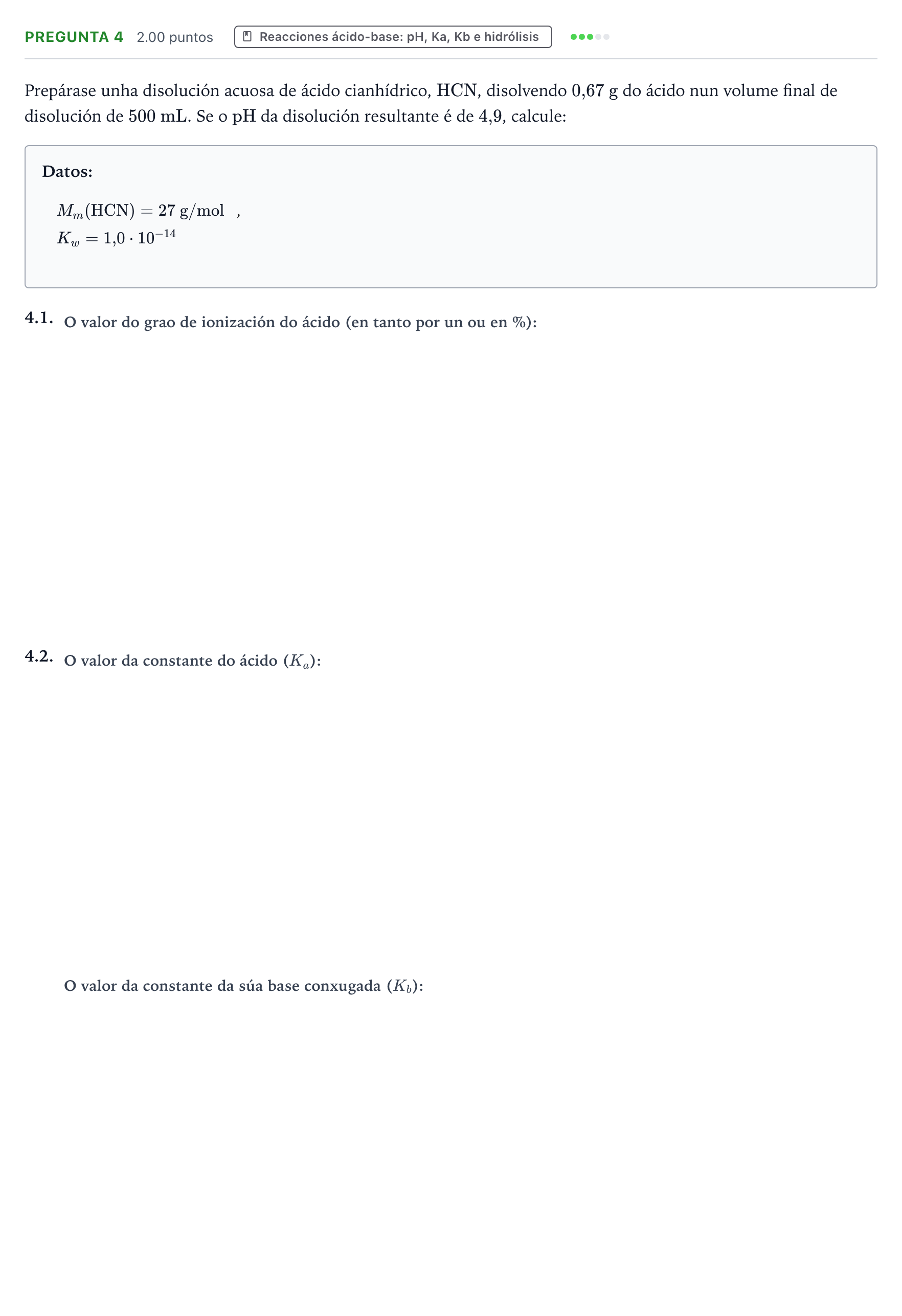 Enunciado: Pregunta 4 · Química PAU Galicia Extraordinaria 2024