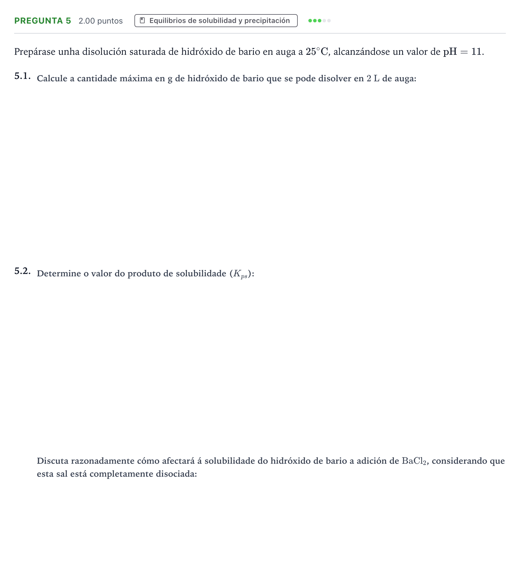 Enunciado: Pregunta 5 · Química PAU Galicia Extraordinaria 2024