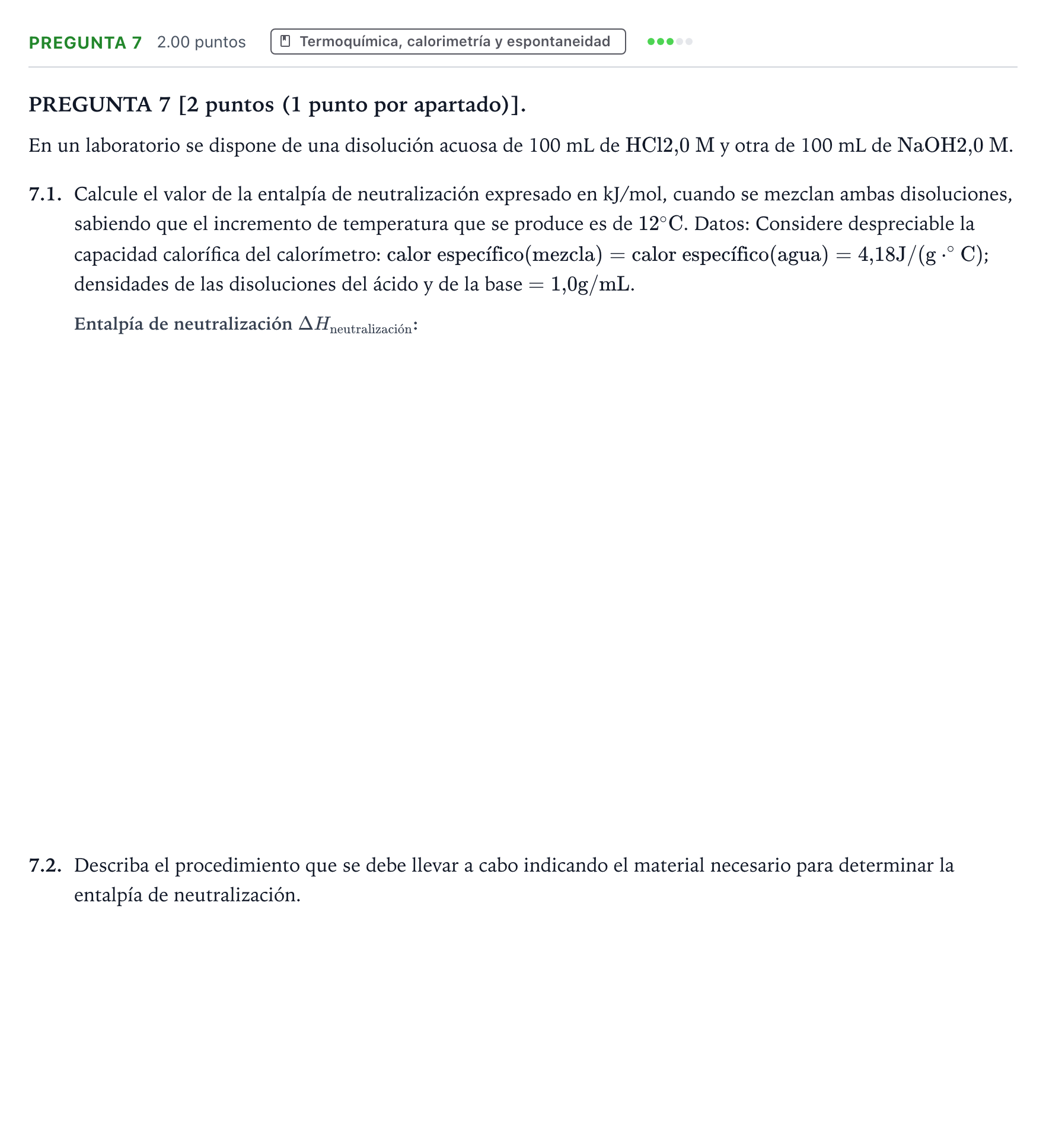 Enunciado: Pregunta 7 · Química PAU Galicia Extraordinaria 2024