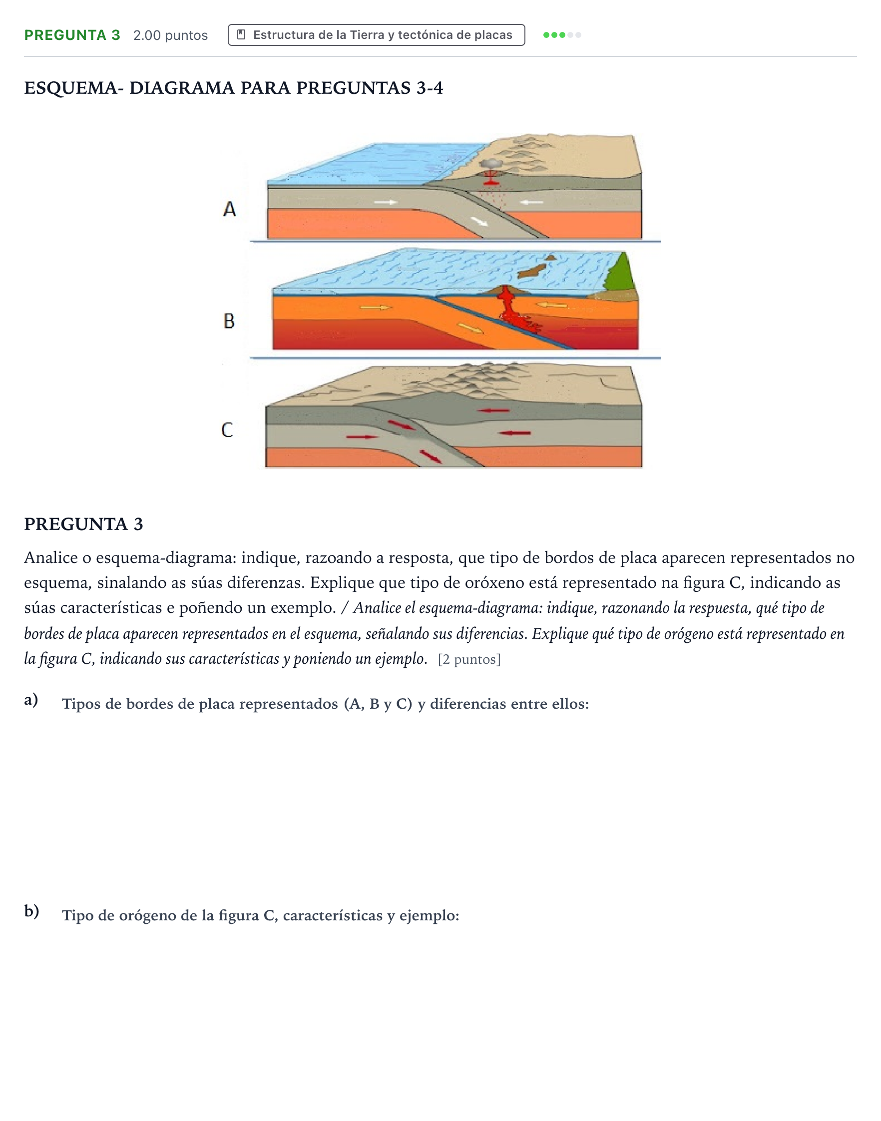 Enunciado: Pregunta 3 · Geología y Ciencias Ambientales PAU Galicia Extraordinaria 2024