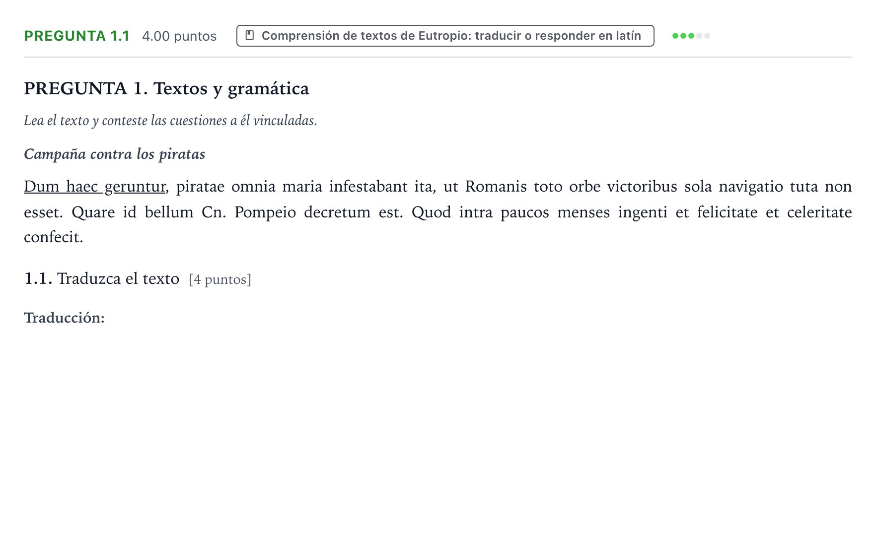 Enunciado: Pregunta 1.1 · Latín II PAU Galicia Ordinaria 2024