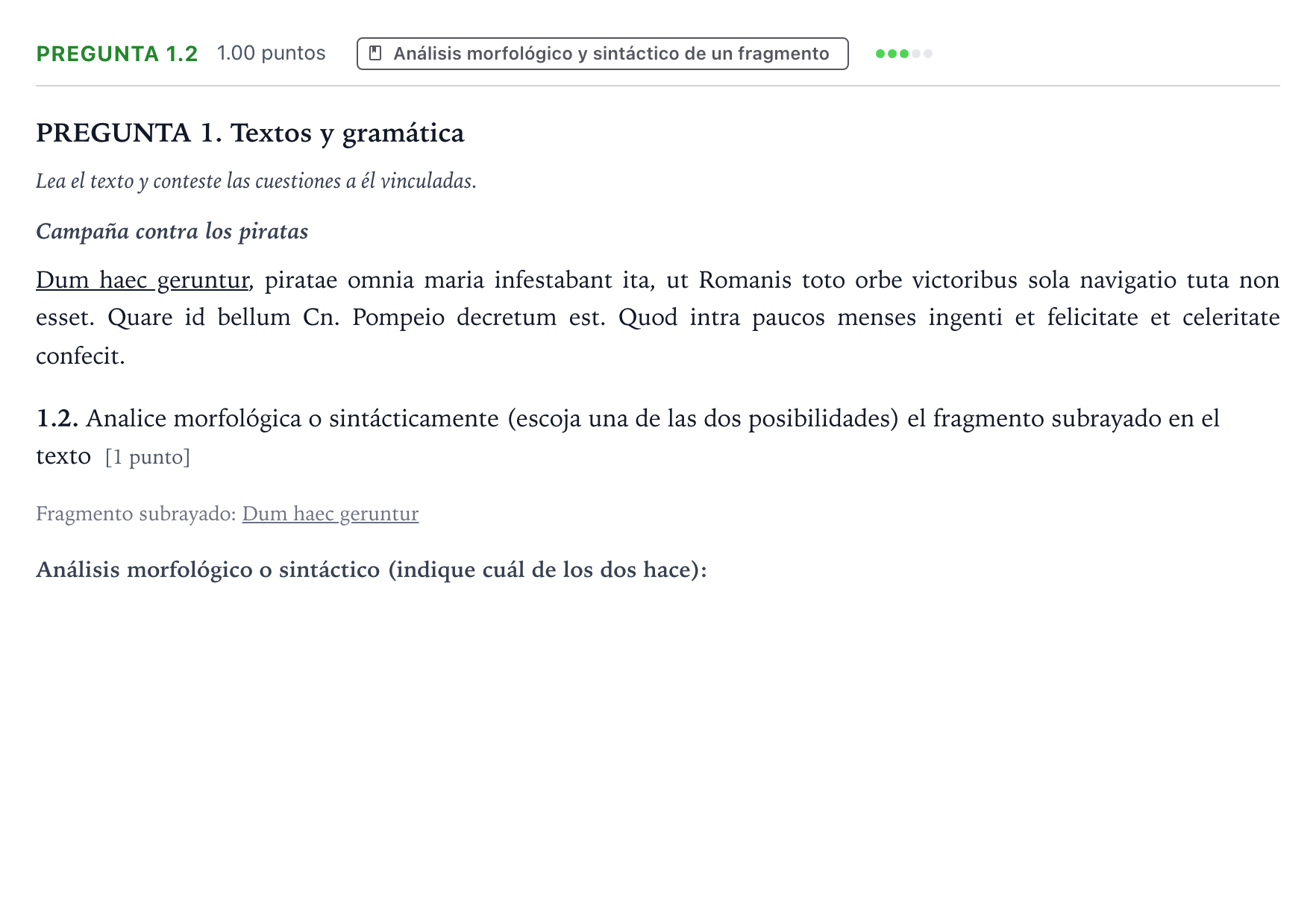 Enunciado: Pregunta 1.2 · Latín II PAU Galicia Ordinaria 2024