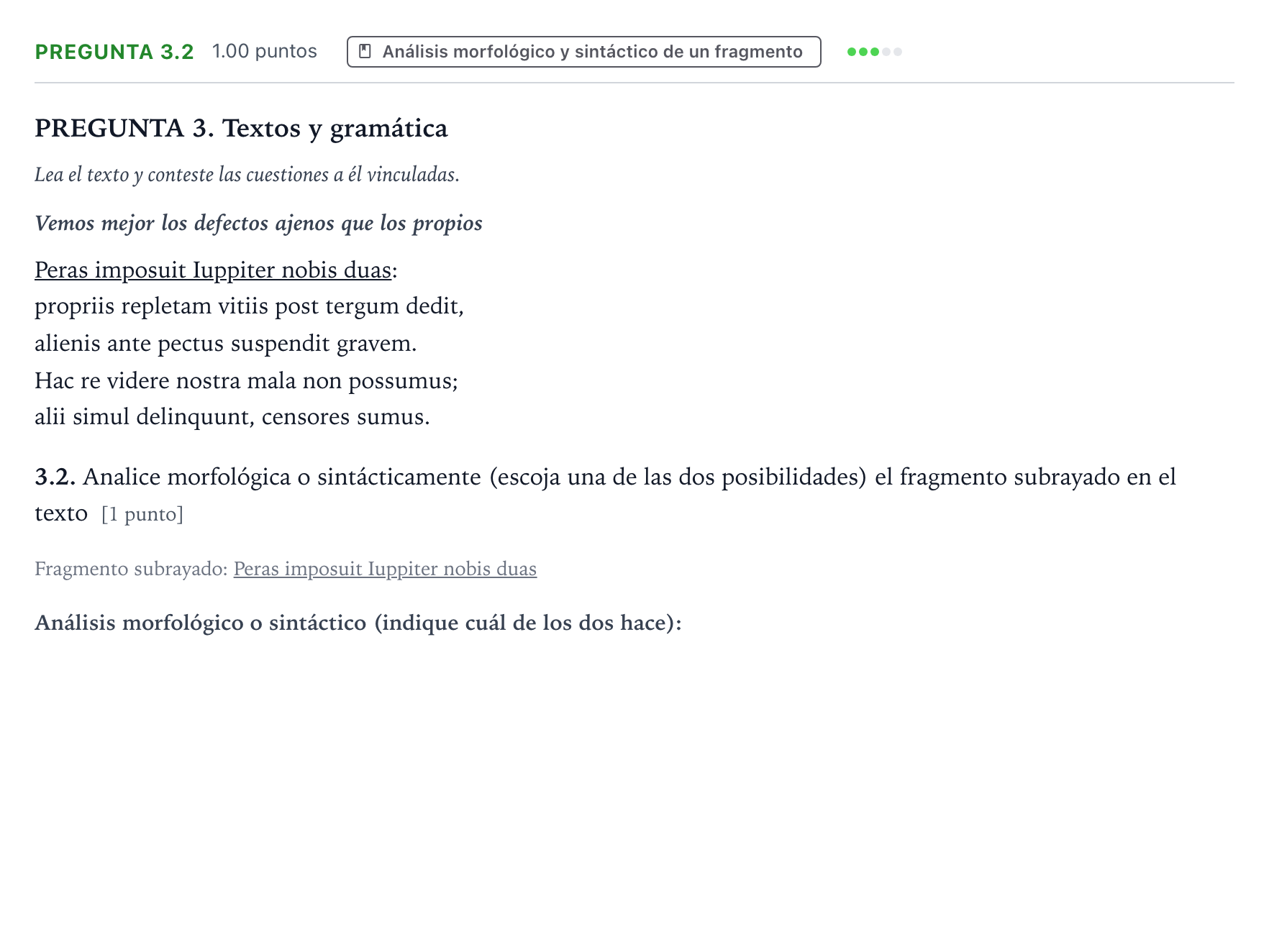 Enunciado: Pregunta 3.2 · Latín II PAU Galicia Ordinaria 2024