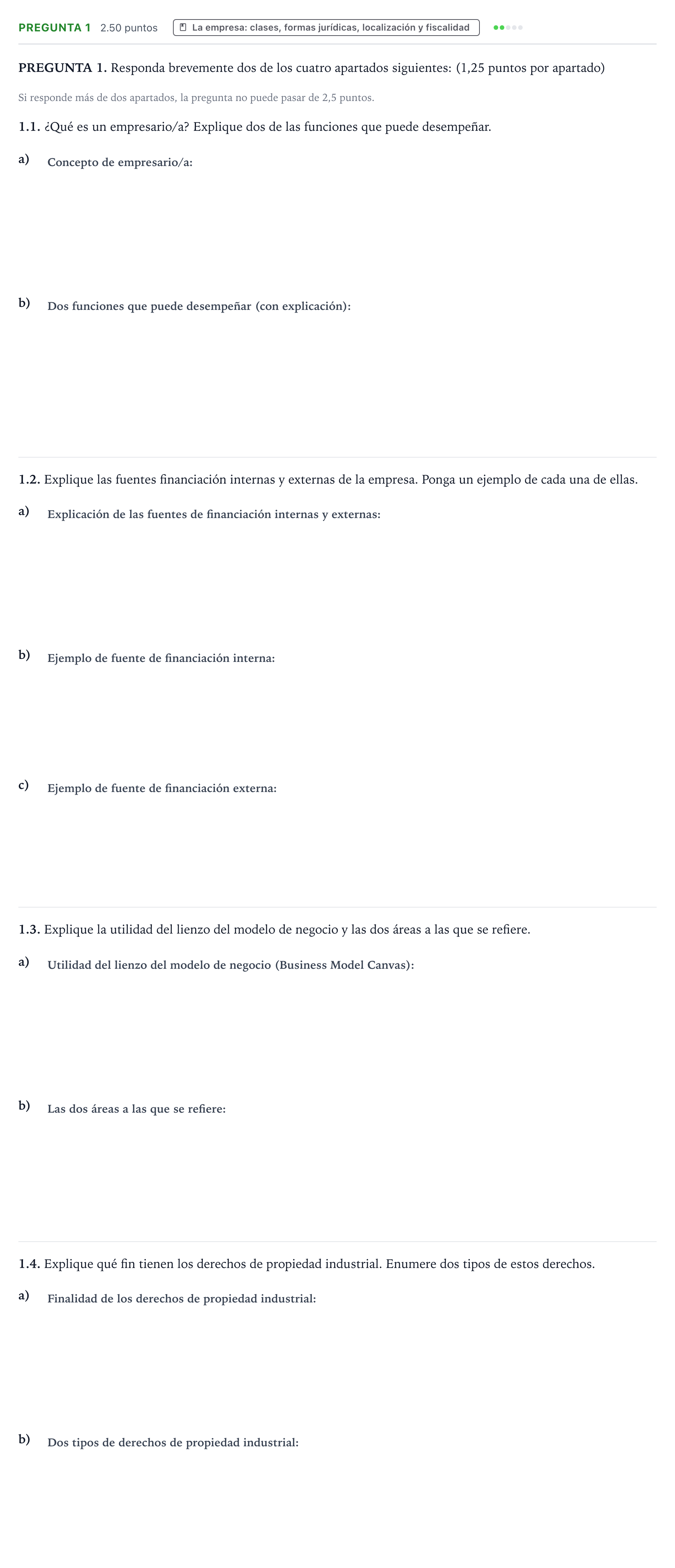 Enunciado: Pregunta 1 · Empresa y Diseño de Modelos de Negocio PAU Galicia Ordinaria 2024