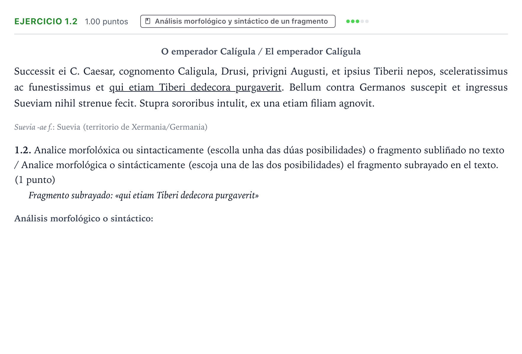 Enunciado: Ejercicio 1.2 · Latín II PAU Galicia Extraordinaria 2024