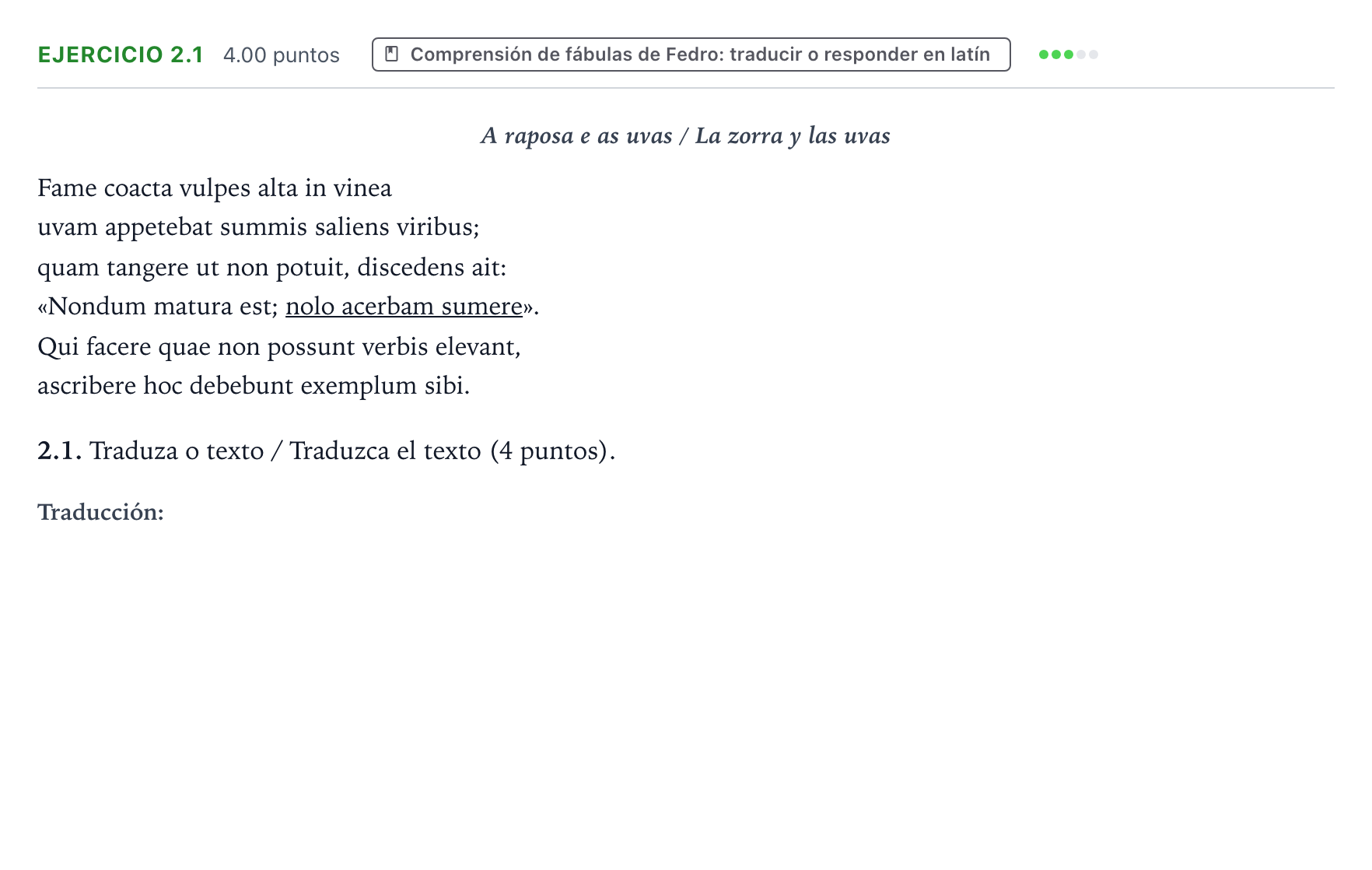 Enunciado: Ejercicio 2.1 · Latín II PAU Galicia Extraordinaria 2024