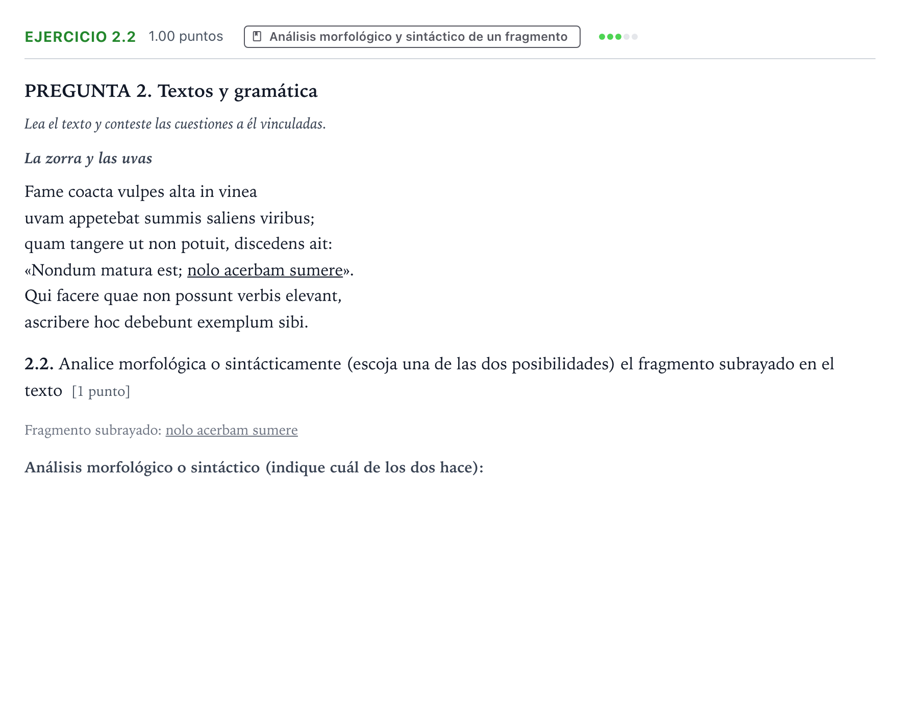 Enunciado: Ejercicio 2.2 · Latín II PAU Galicia Extraordinaria 2024