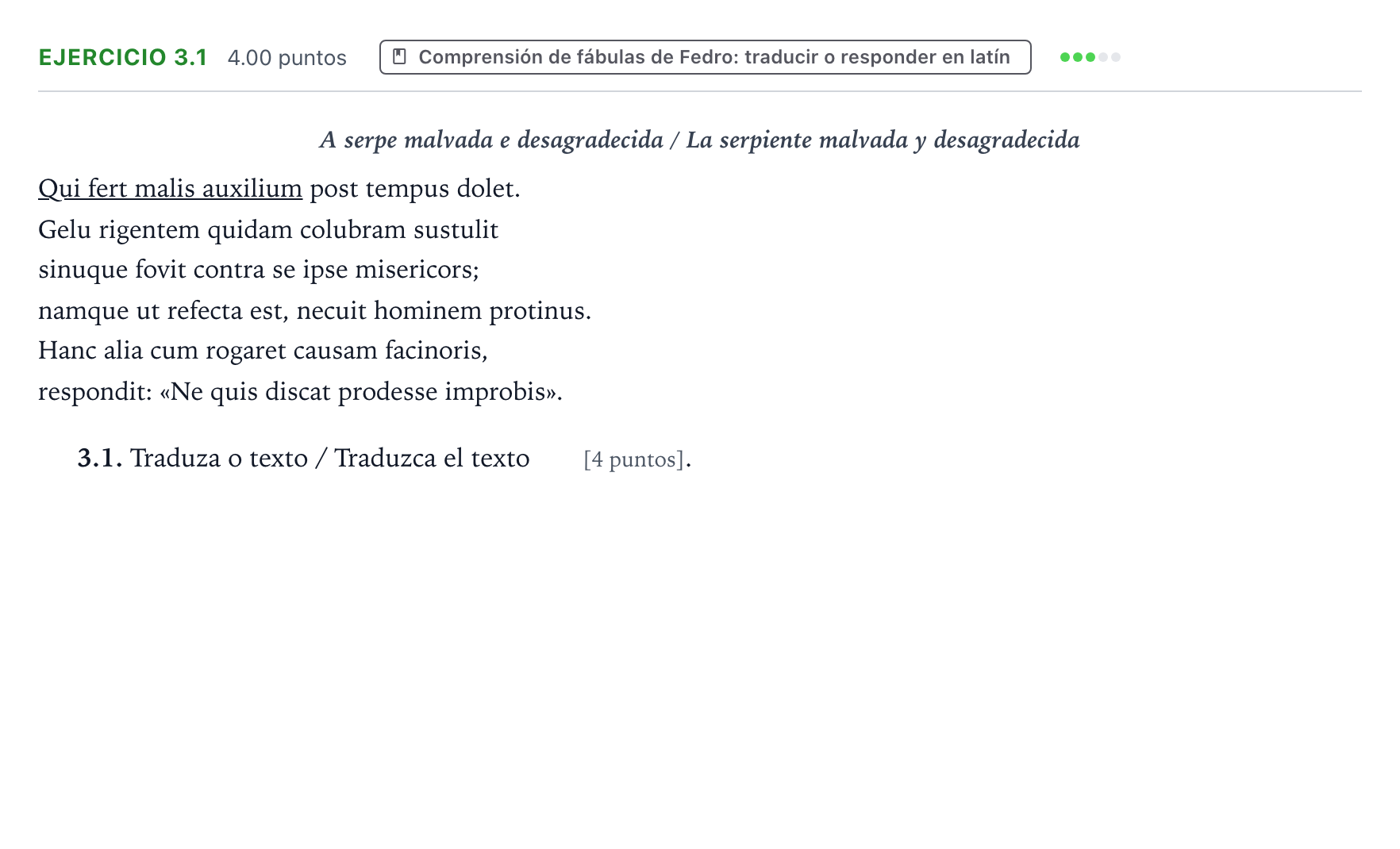 Enunciado: Ejercicio 3.1 · Latín II PAU Galicia Extraordinaria 2024