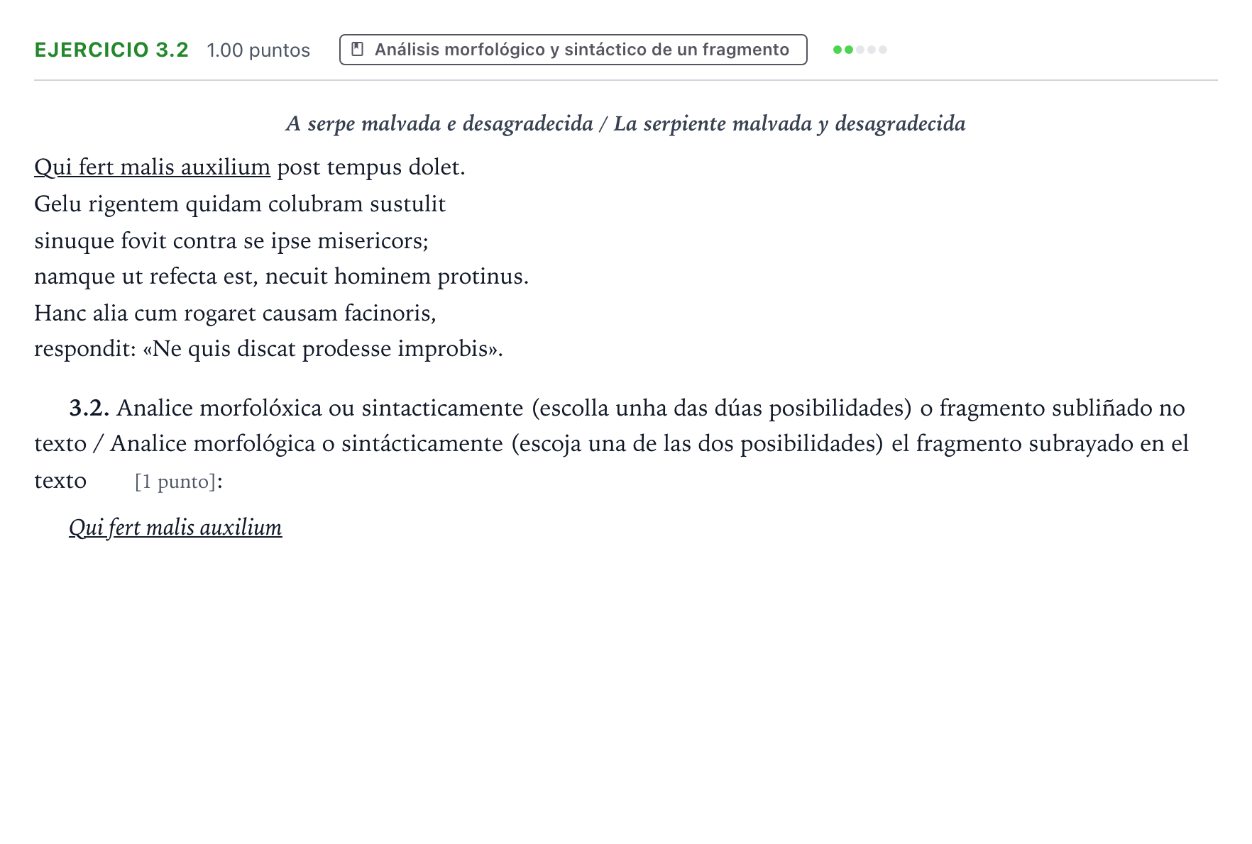 Enunciado: Ejercicio 3.2 · Latín II PAU Galicia Extraordinaria 2024