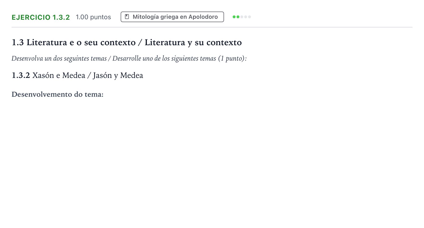 Enunciado: Ejercicio 1.3.2 · Griego II PAU Galicia Ordinaria 2024