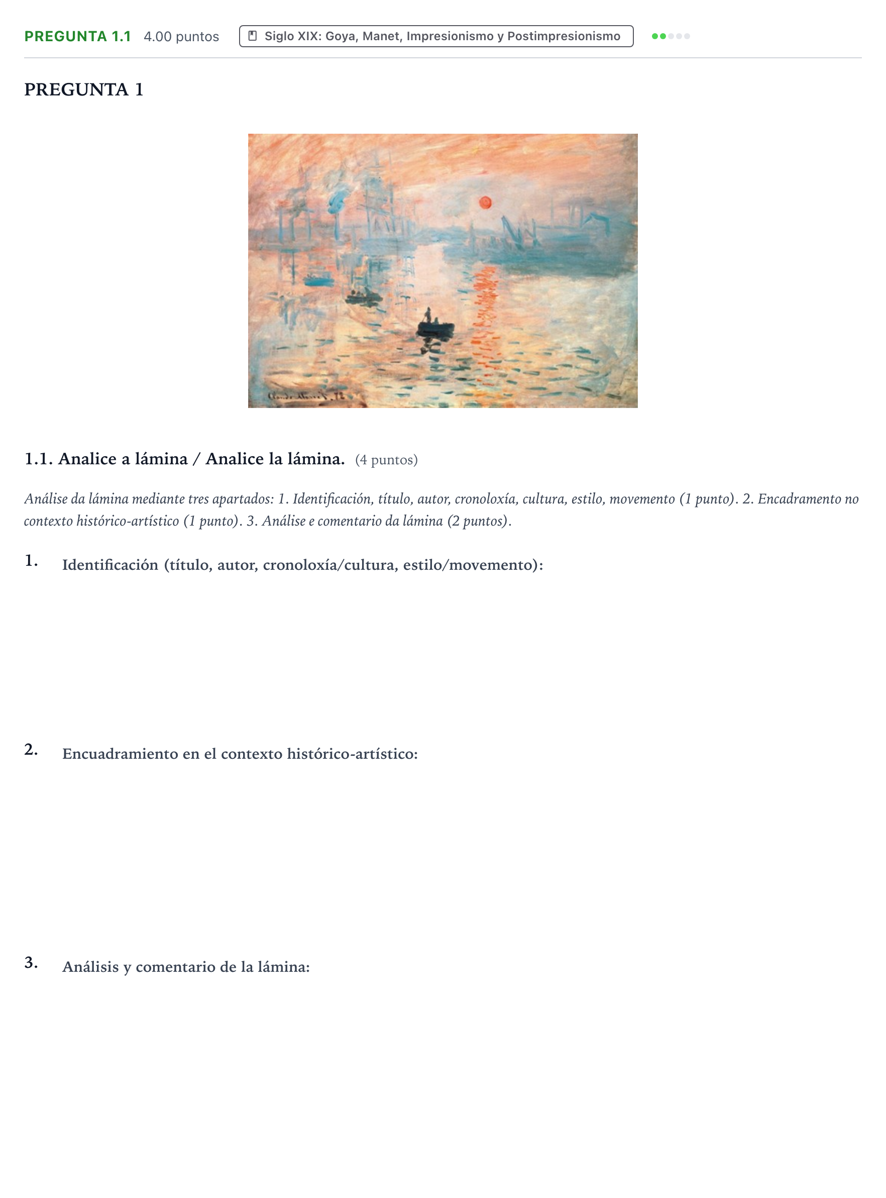 Enunciado: Pregunta 1.1 · Historia del Arte PAU Galicia Ordinaria 2024