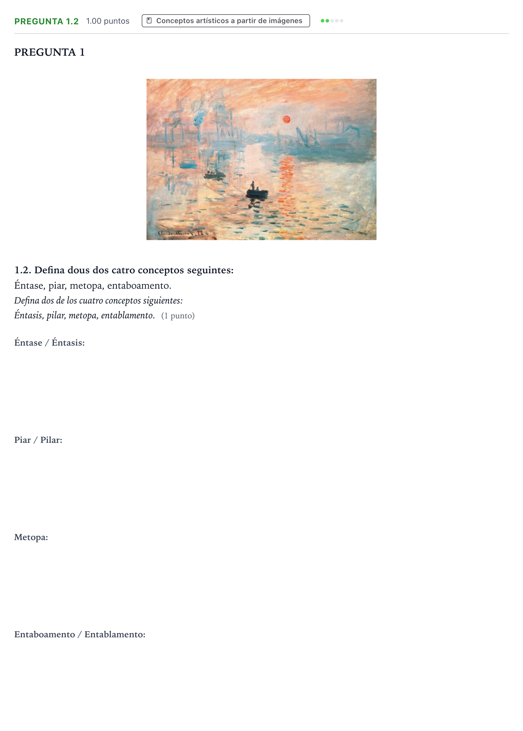 Enunciado: Pregunta 1.2 · Historia del Arte PAU Galicia Ordinaria 2024