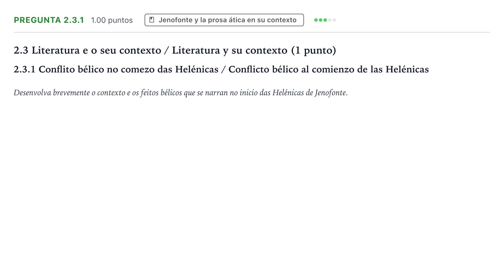 Enunciado: Pregunta 2.3.1 · Griego II PAU Galicia Extraordinaria 2024