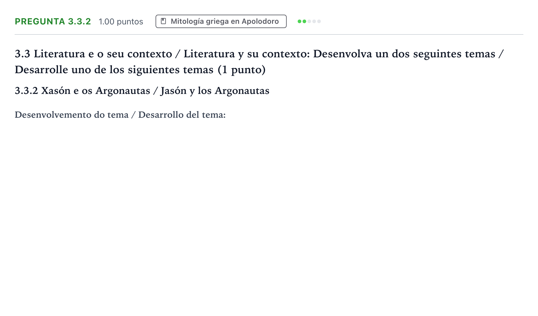 Enunciado: Pregunta 3.3.2 · Griego II PAU Galicia Extraordinaria 2024