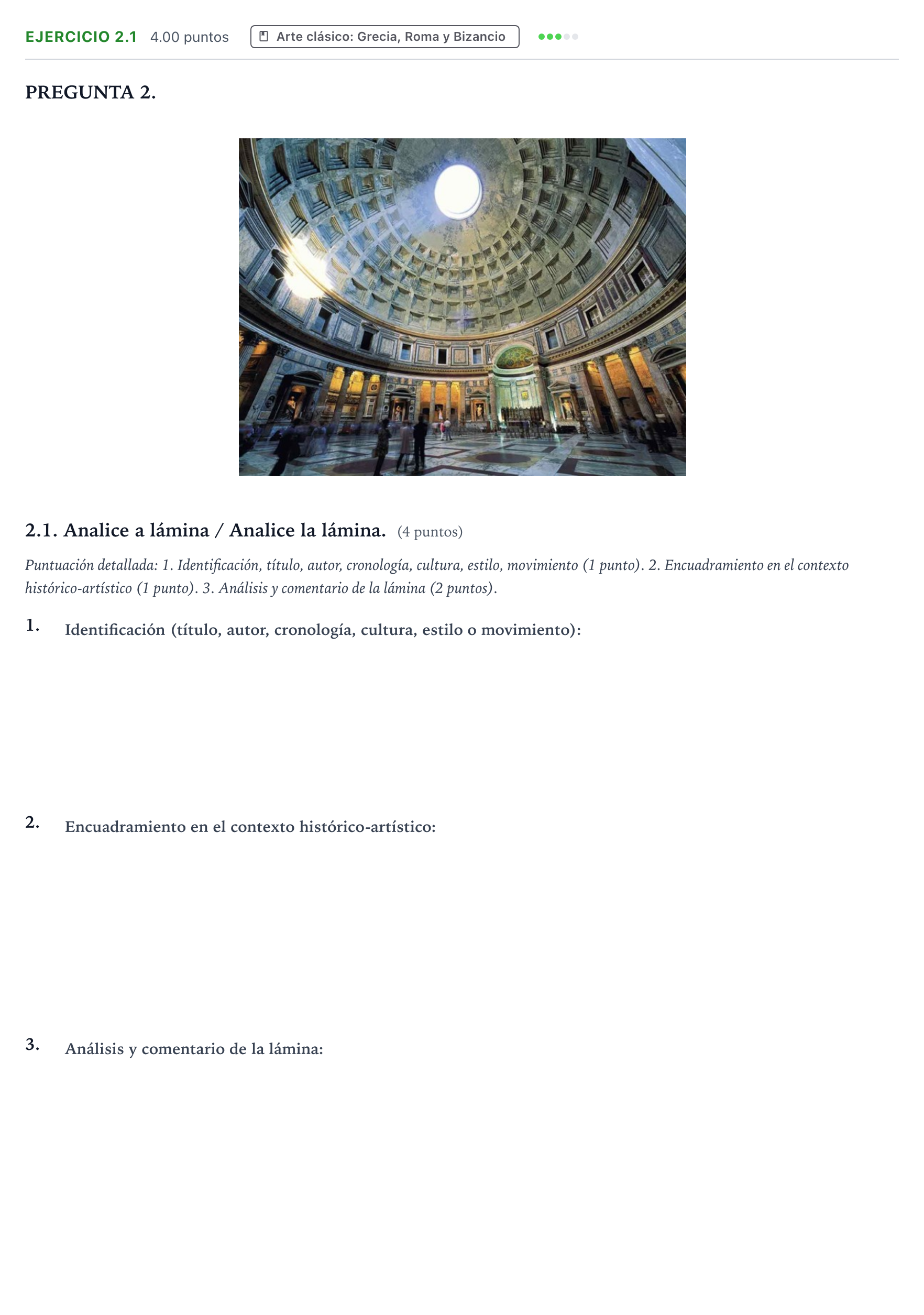 Enunciado: Ejercicio 2.1 - Arte clásico · Historia del Arte PAU Galicia Extraordinaria 2024