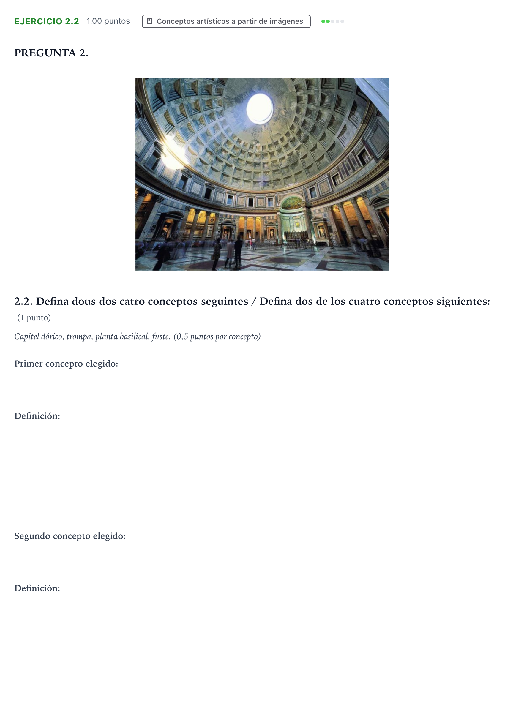 Enunciado: Ejercicio 2.2 - Conceptos artísticos · Historia del Arte PAU Galicia Extraordinaria 2024