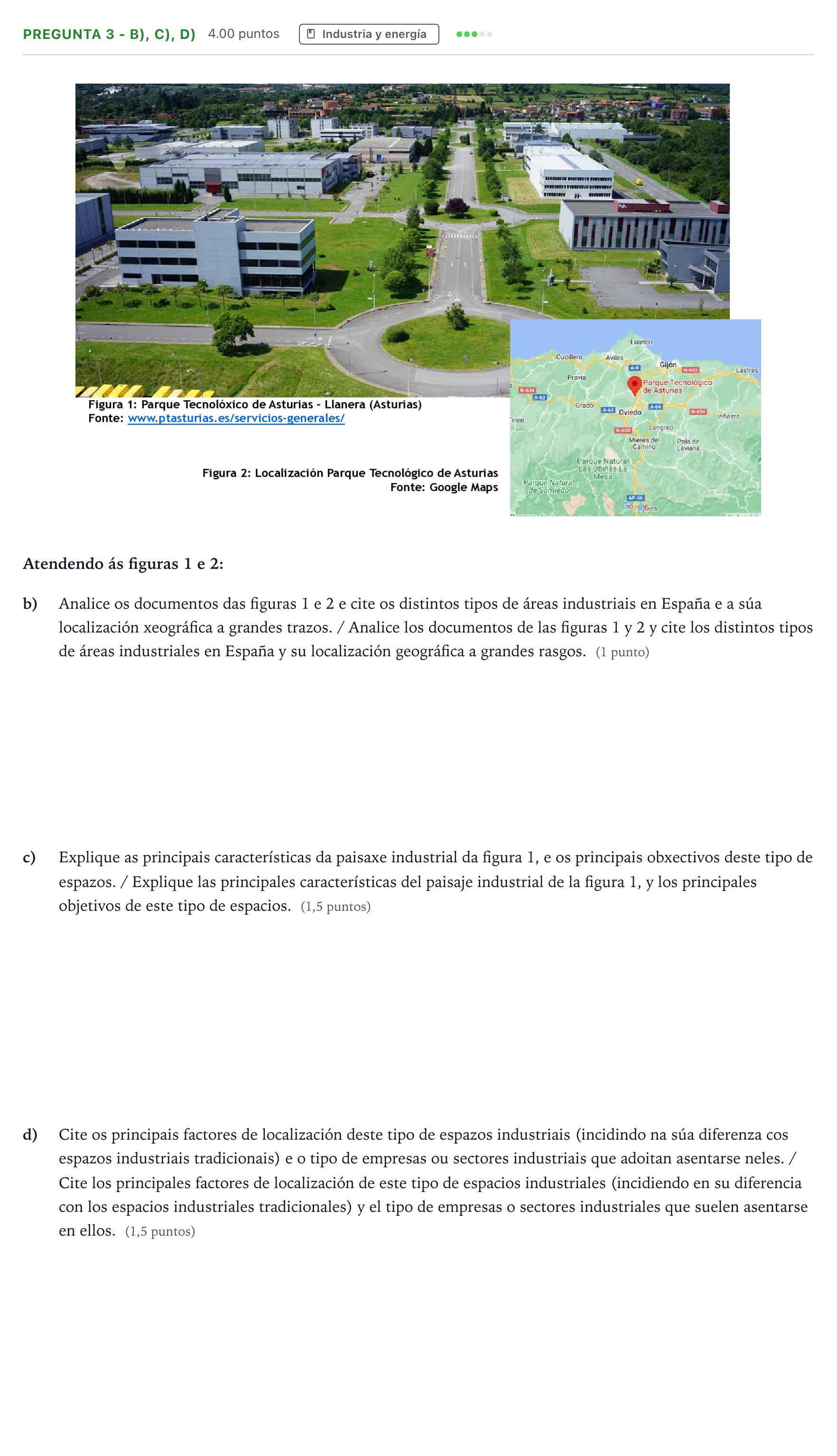 Enunciado: Pregunta 3 - b), c), d) · Geografía PAU Galicia Ordinaria 2024