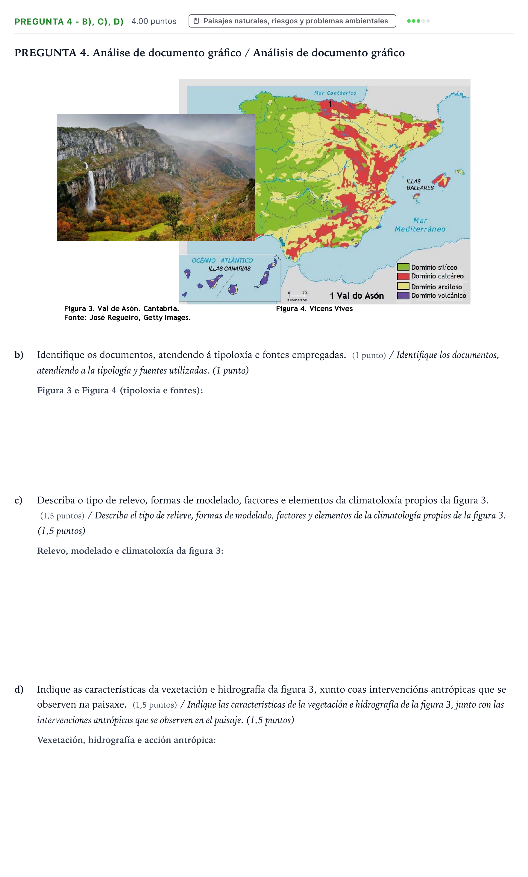 Enunciado: Pregunta 4 - b), c), d) · Geografía PAU Galicia Ordinaria 2024