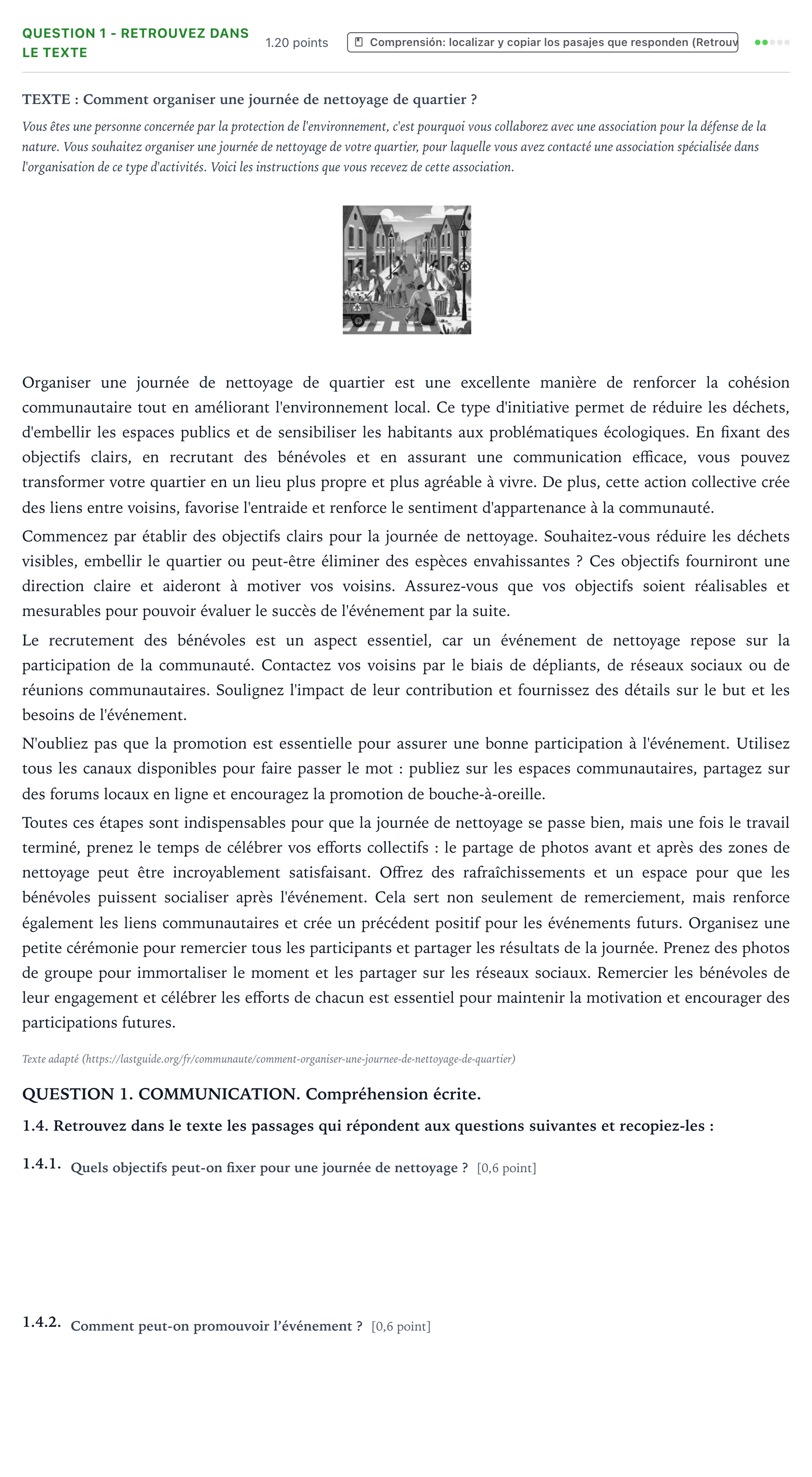 Enunciado: Question 1 - Retrouvez dans le texte · Francés PAU Galicia Extraordinaria 2025