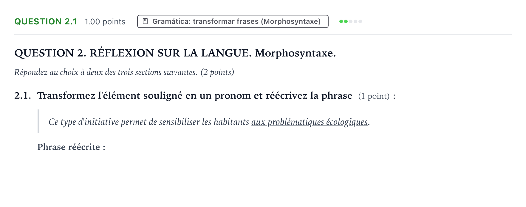 Enunciado: Question 2.1 · Francés PAU Galicia Extraordinaria 2025