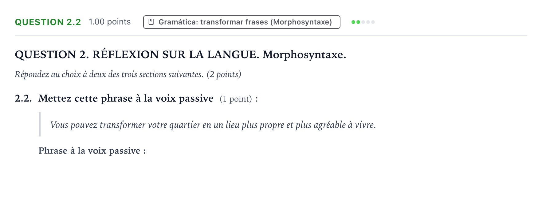 Enunciado: Question 2.2 · Francés PAU Galicia Extraordinaria 2025