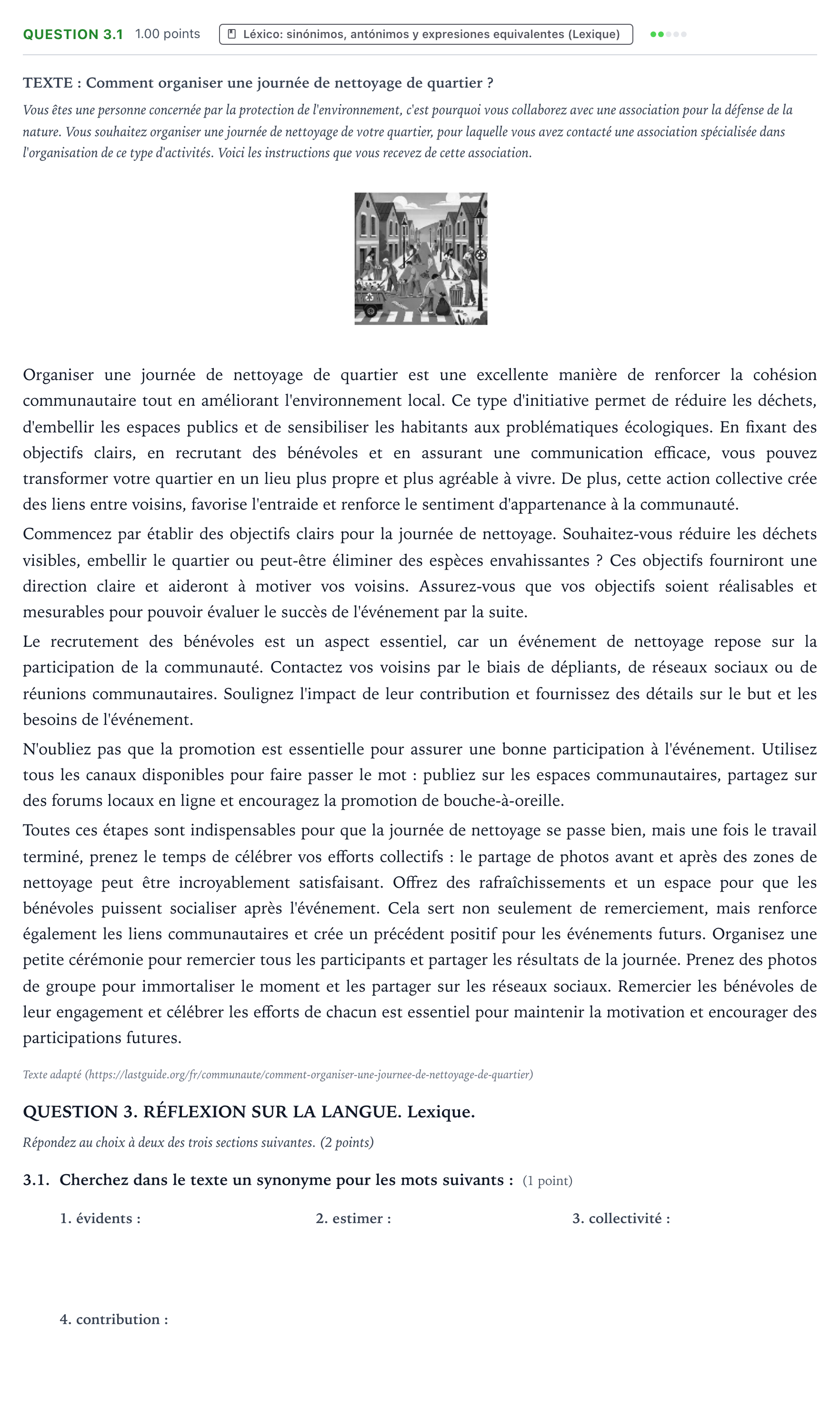 Enunciado: Question 3.1 · Francés PAU Galicia Extraordinaria 2025