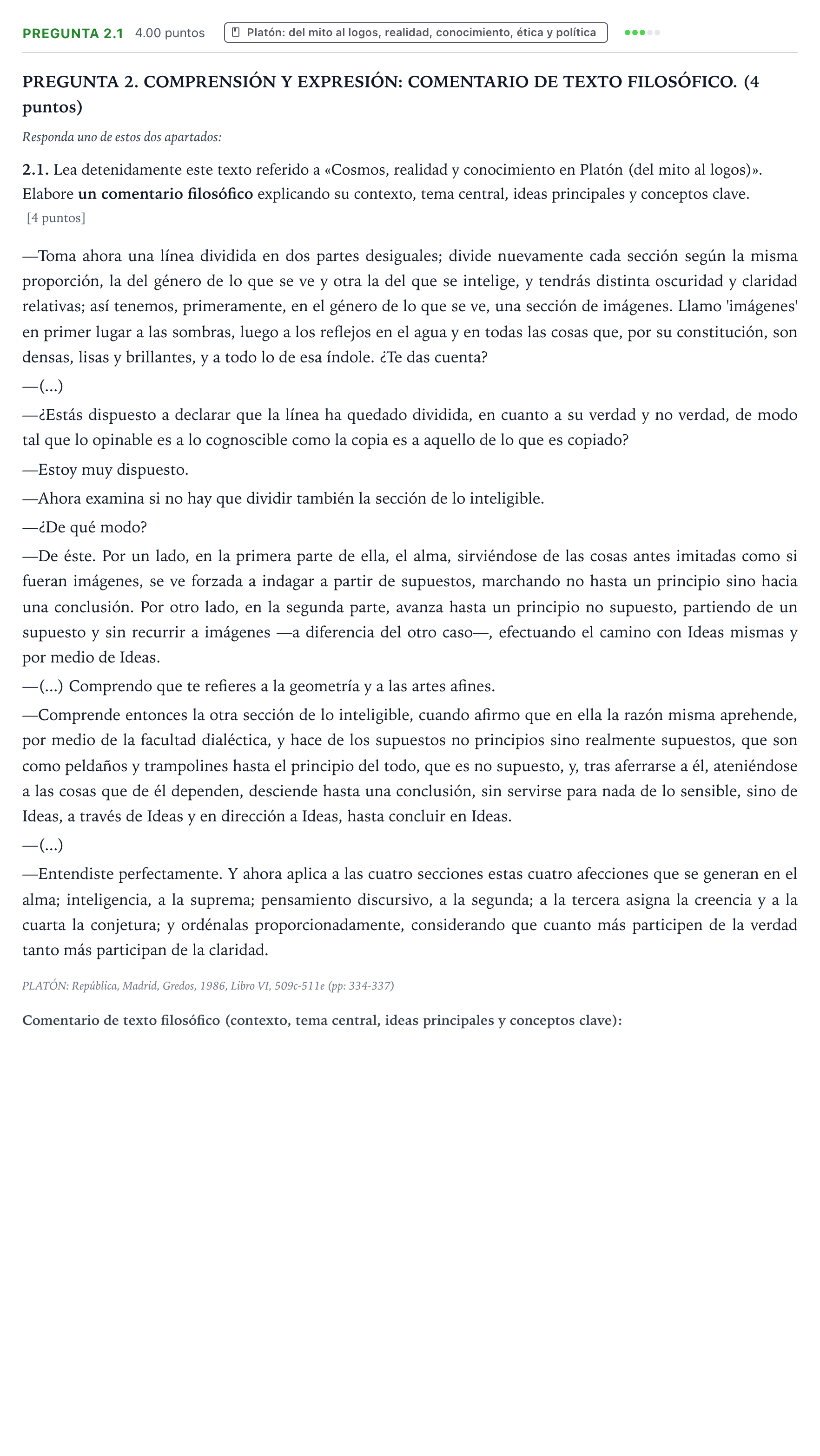 Enunciado: Pregunta 2.1 · Historia de la Filosofía PAU Galicia Extraordinaria 2025