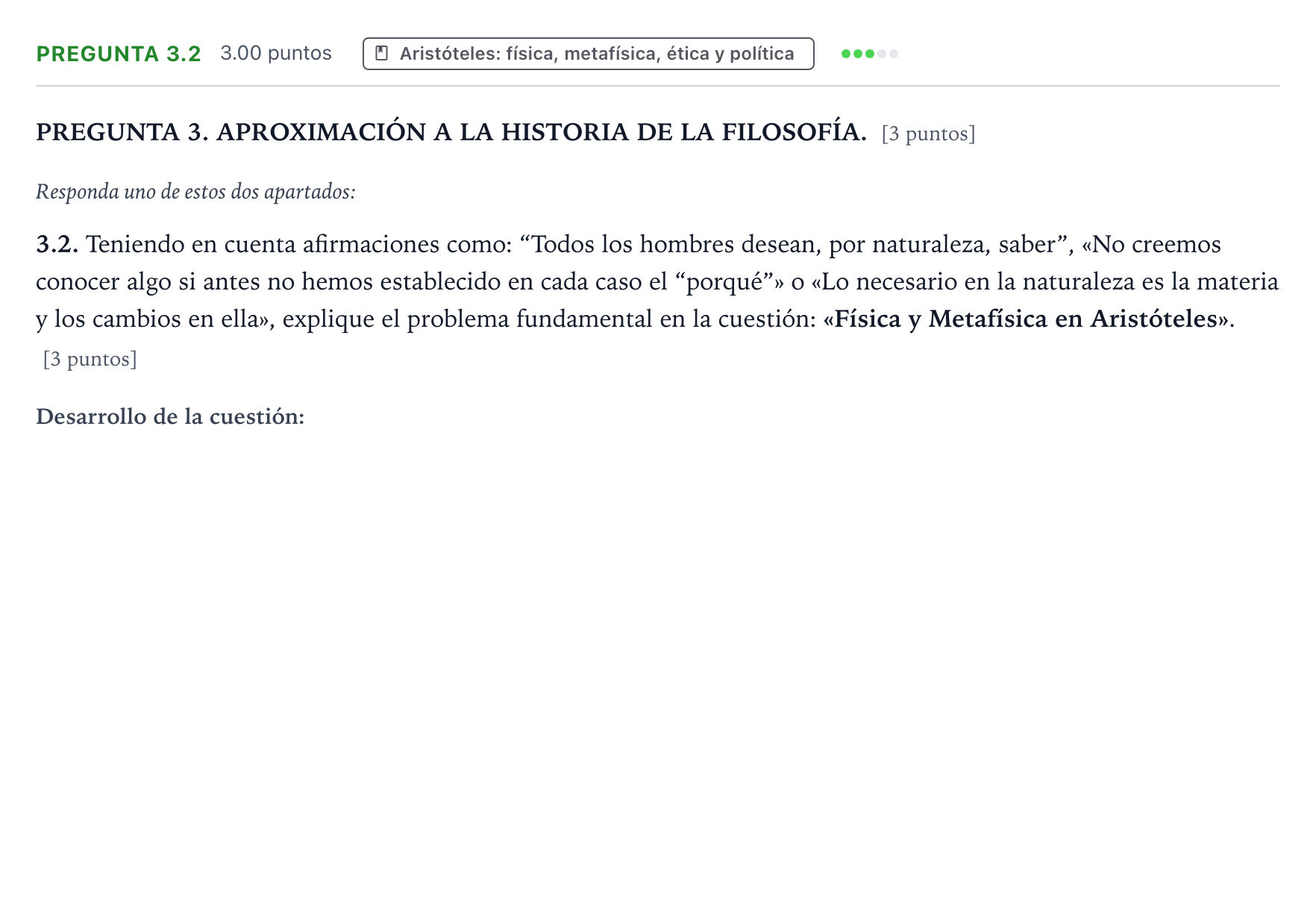 Enunciado: Pregunta 3.2 · Historia de la Filosofía PAU Galicia Extraordinaria 2025
