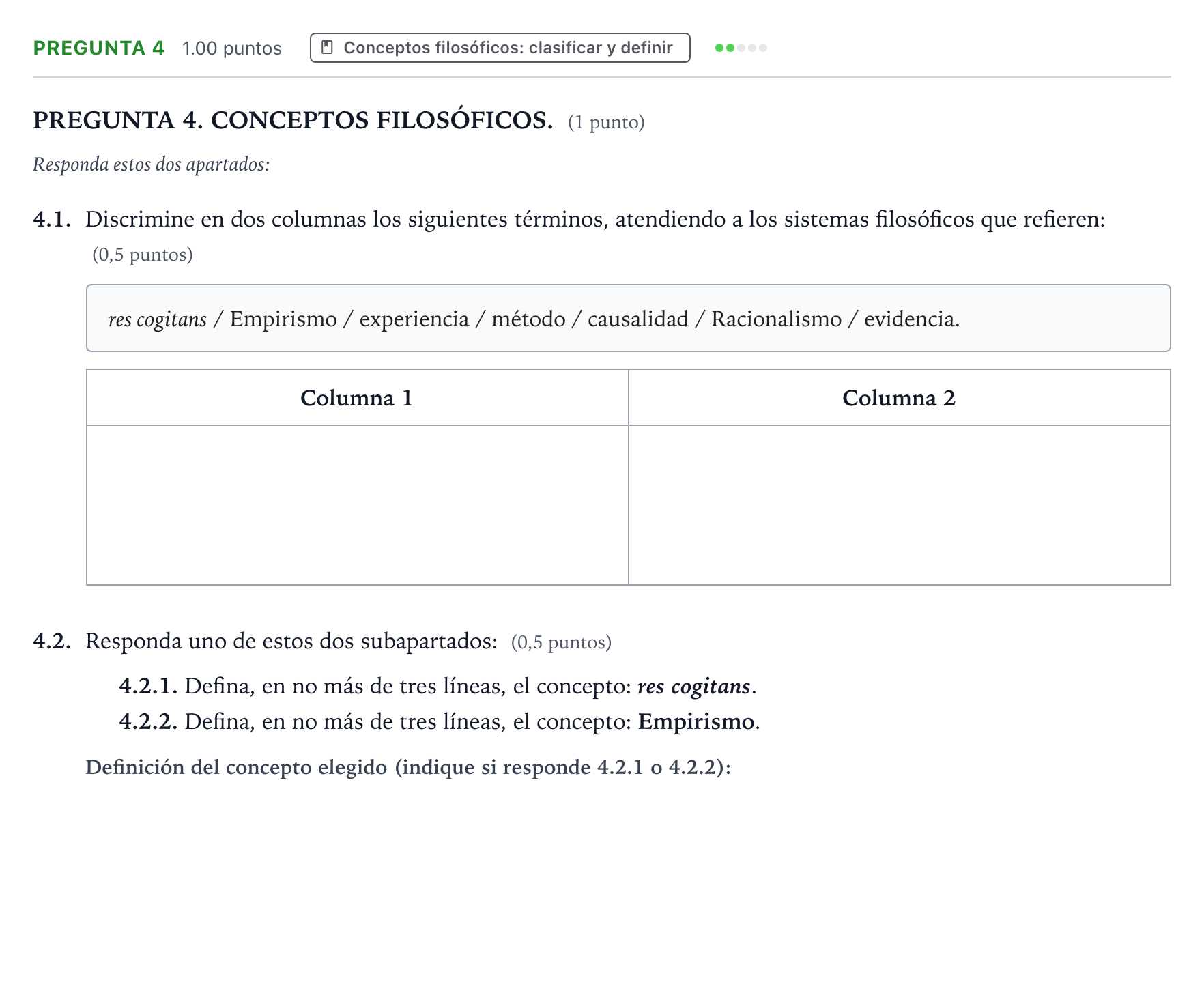 Enunciado: Pregunta 4 · Historia de la Filosofía PAU Galicia Extraordinaria 2025