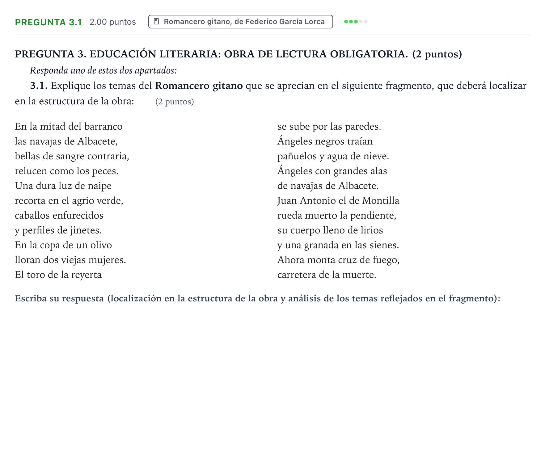 Enunciado: Pregunta 3.1 · Lengua Castellana y Literatura II PAU Galicia Extraordinaria 2025
