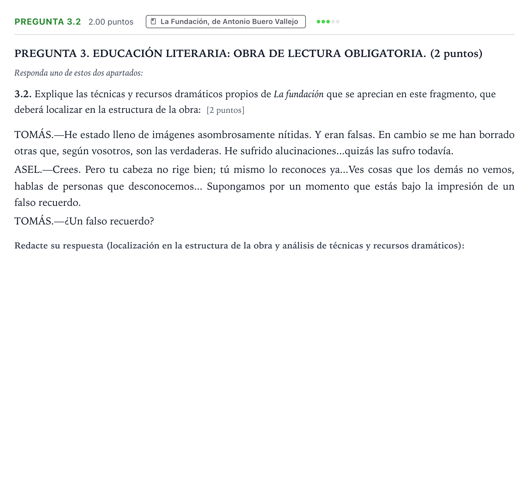 Enunciado: Pregunta 3.2 · Lengua Castellana y Literatura II PAU Galicia Extraordinaria 2025