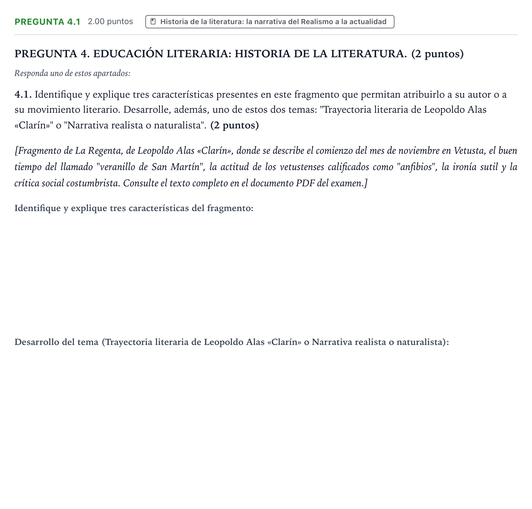 Enunciado: Pregunta 4.1 · Lengua Castellana y Literatura II PAU Galicia Extraordinaria 2025