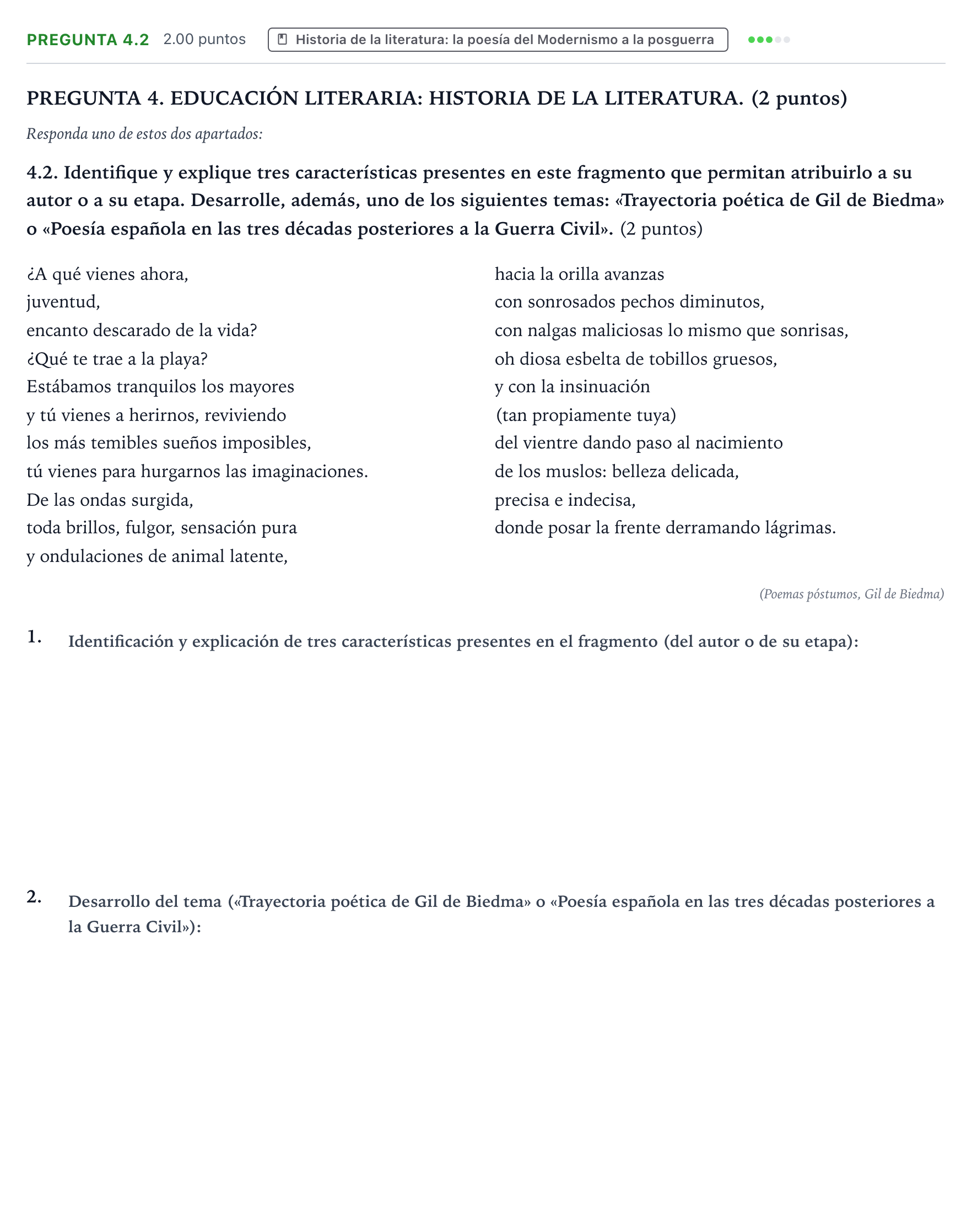 Enunciado: Pregunta 4.2 · Lengua Castellana y Literatura II PAU Galicia Extraordinaria 2025