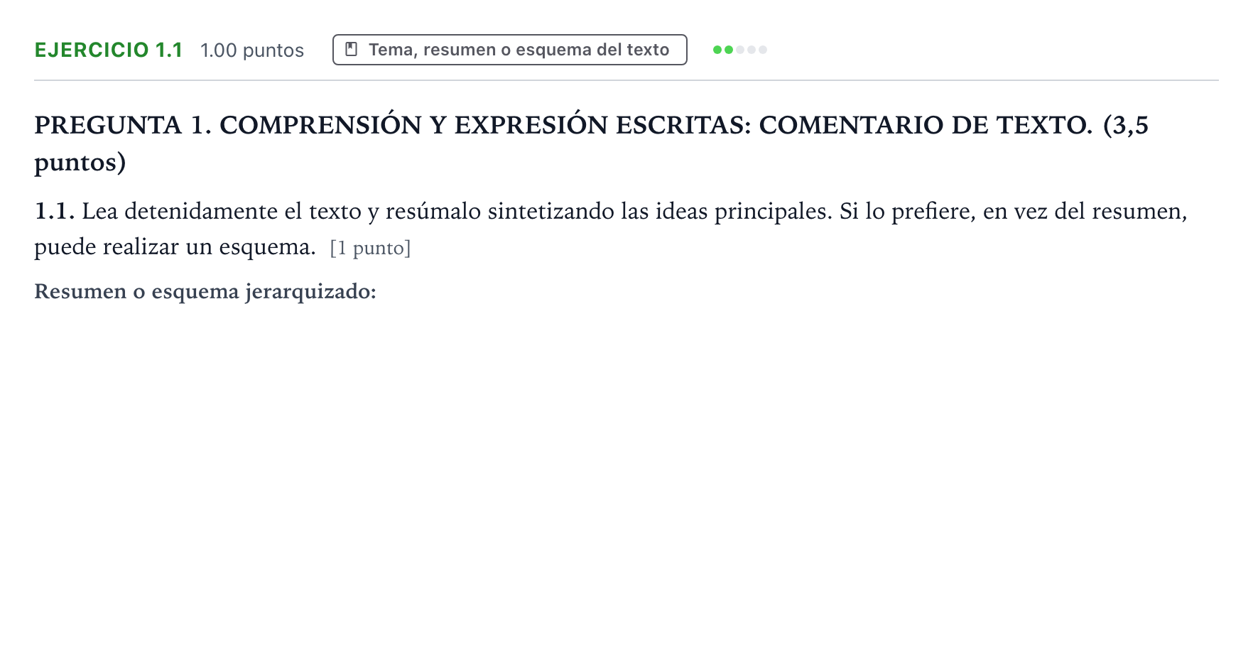 Enunciado: Ejercicio 1.1 · Lengua Castellana y Literatura II PAU Galicia Ordinaria 2025