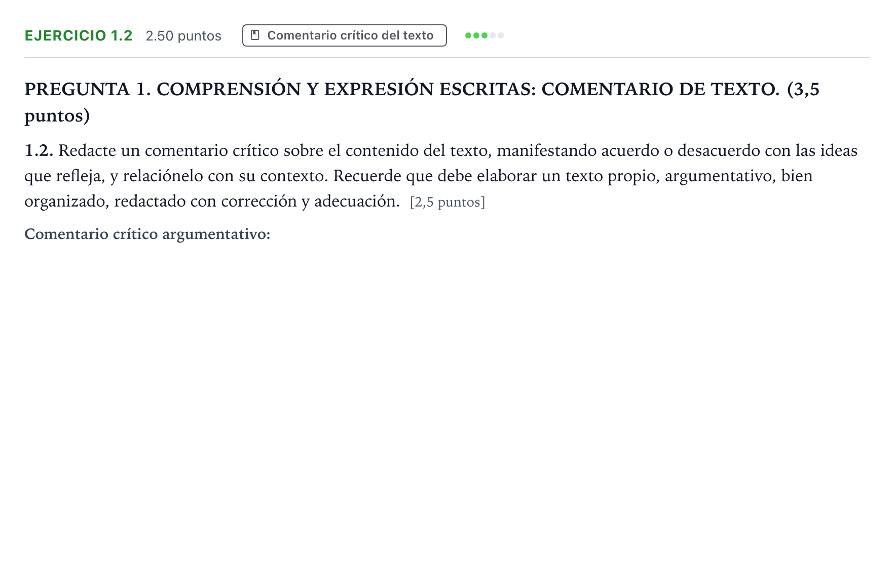 Enunciado: Ejercicio 1.2 · Lengua Castellana y Literatura II PAU Galicia Ordinaria 2025