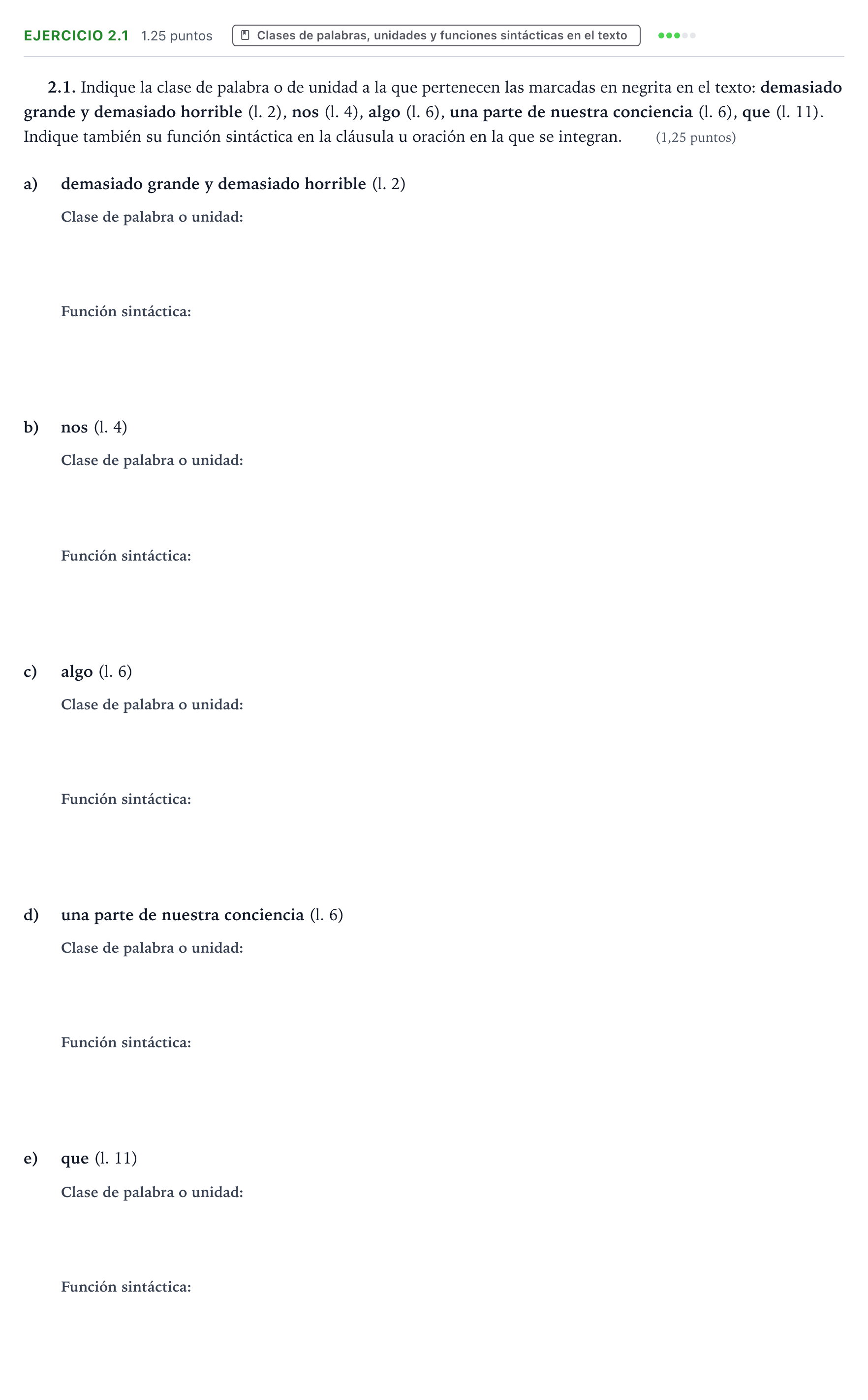 Enunciado: Ejercicio 2.1 · Lengua Castellana y Literatura II PAU Galicia Ordinaria 2025