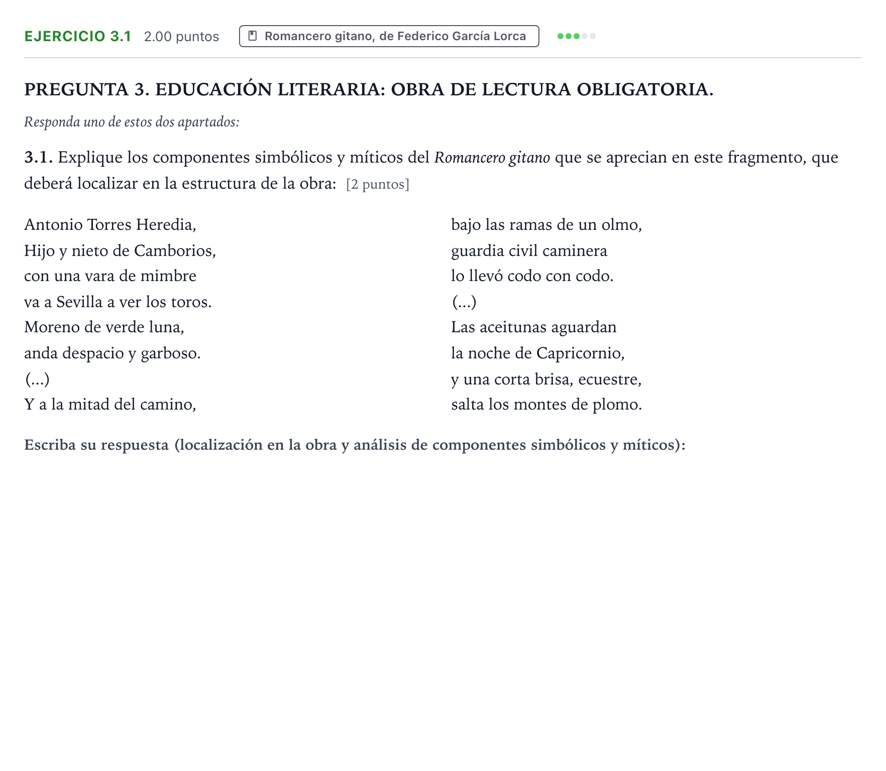 Enunciado: Ejercicio 3.1 · Lengua Castellana y Literatura II PAU Galicia Ordinaria 2025