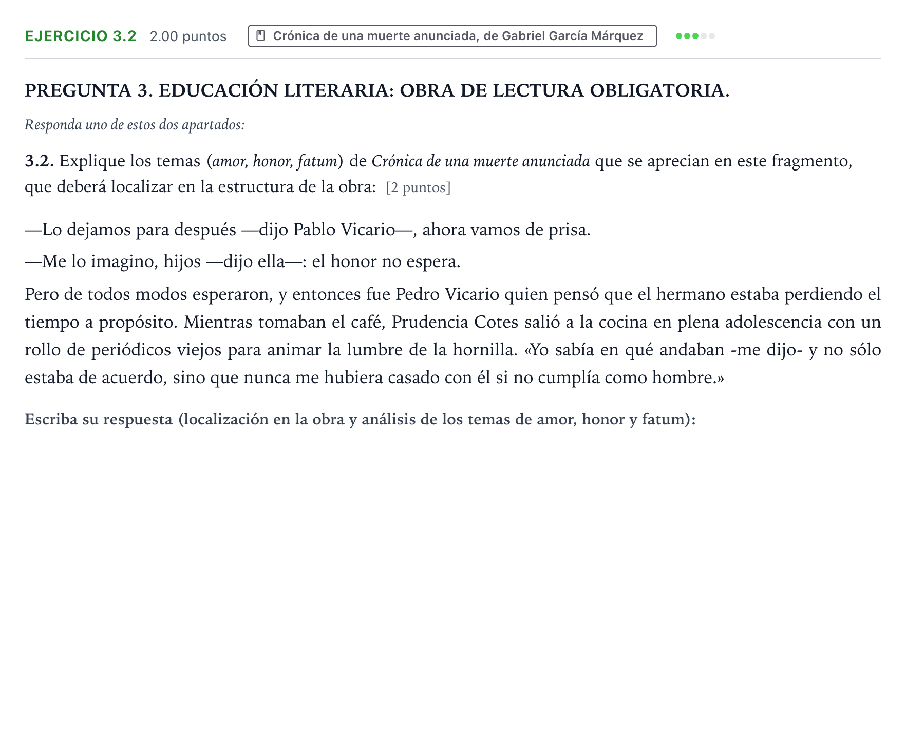 Enunciado: Ejercicio 3.2 · Lengua Castellana y Literatura II PAU Galicia Ordinaria 2025