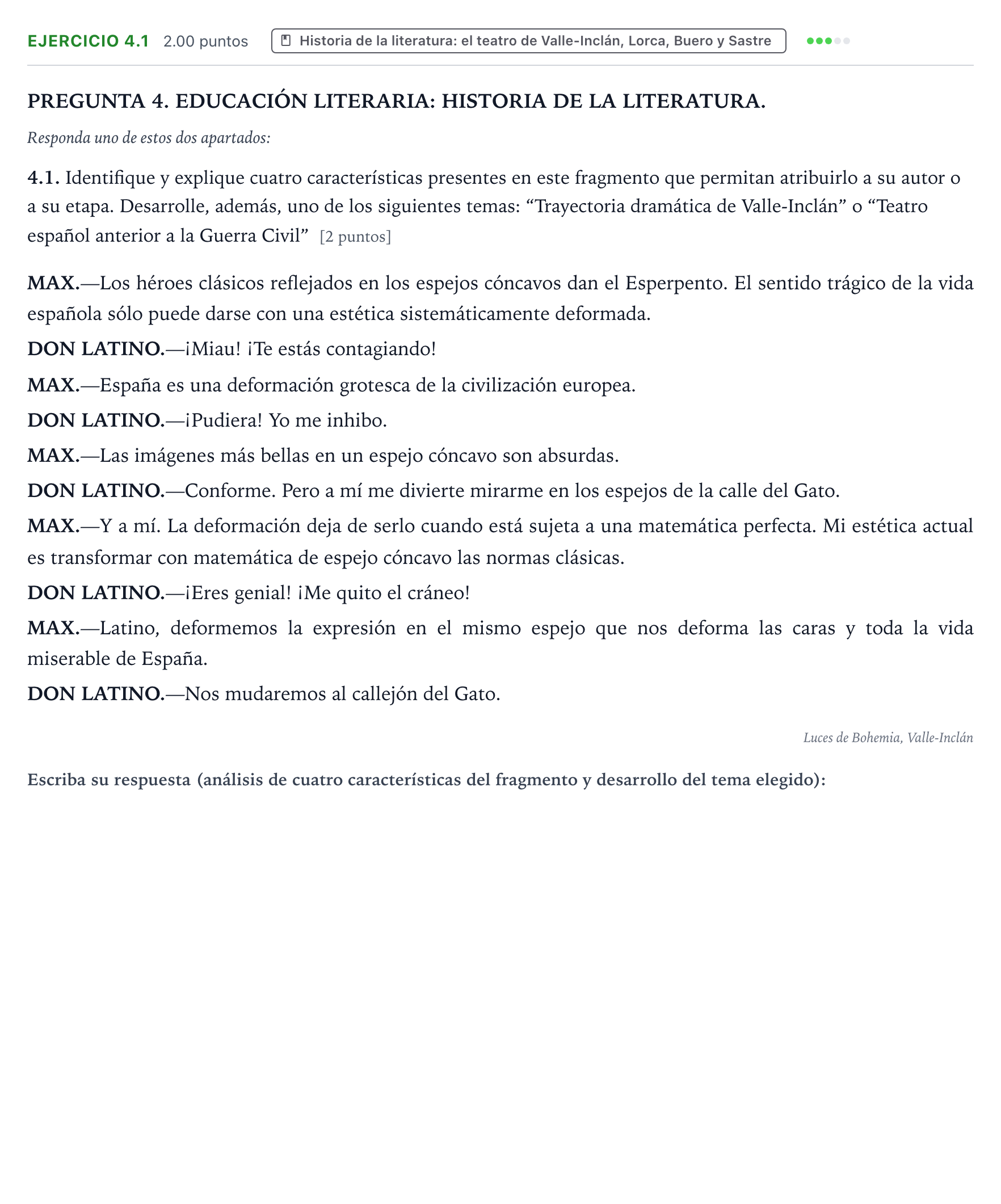 Enunciado: Ejercicio 4.1 · Lengua Castellana y Literatura II PAU Galicia Ordinaria 2025