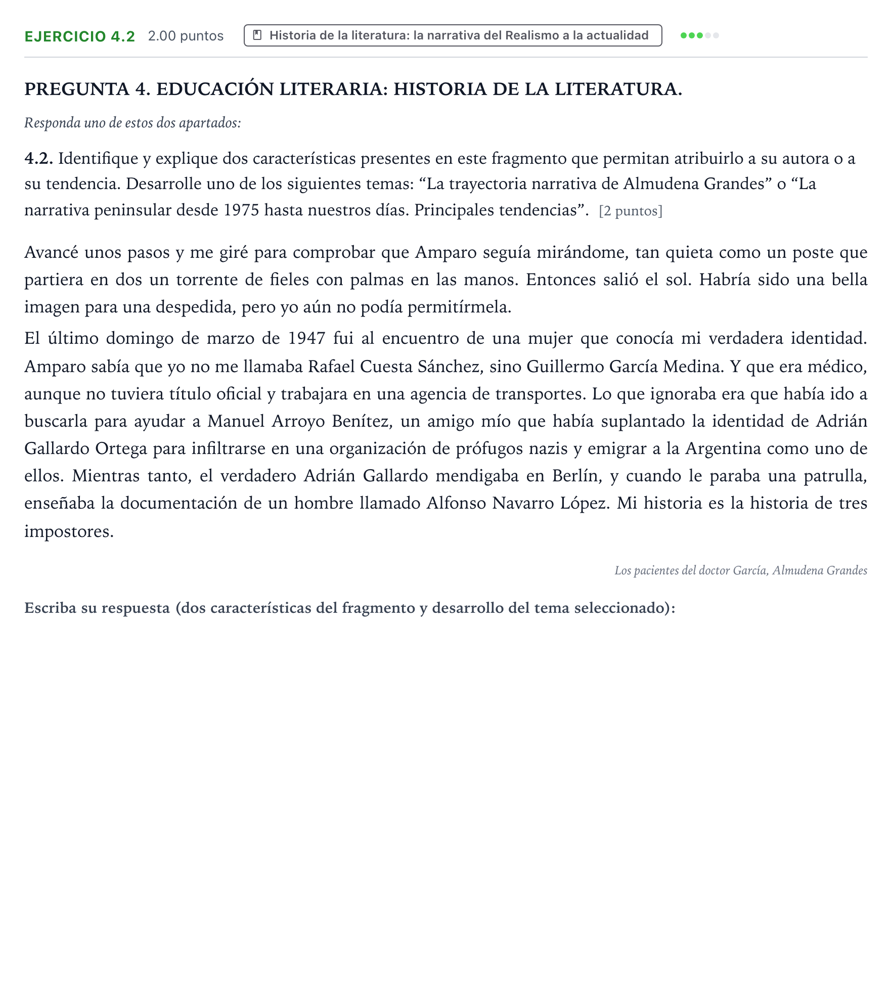 Enunciado: Ejercicio 4.2 · Lengua Castellana y Literatura II PAU Galicia Ordinaria 2025