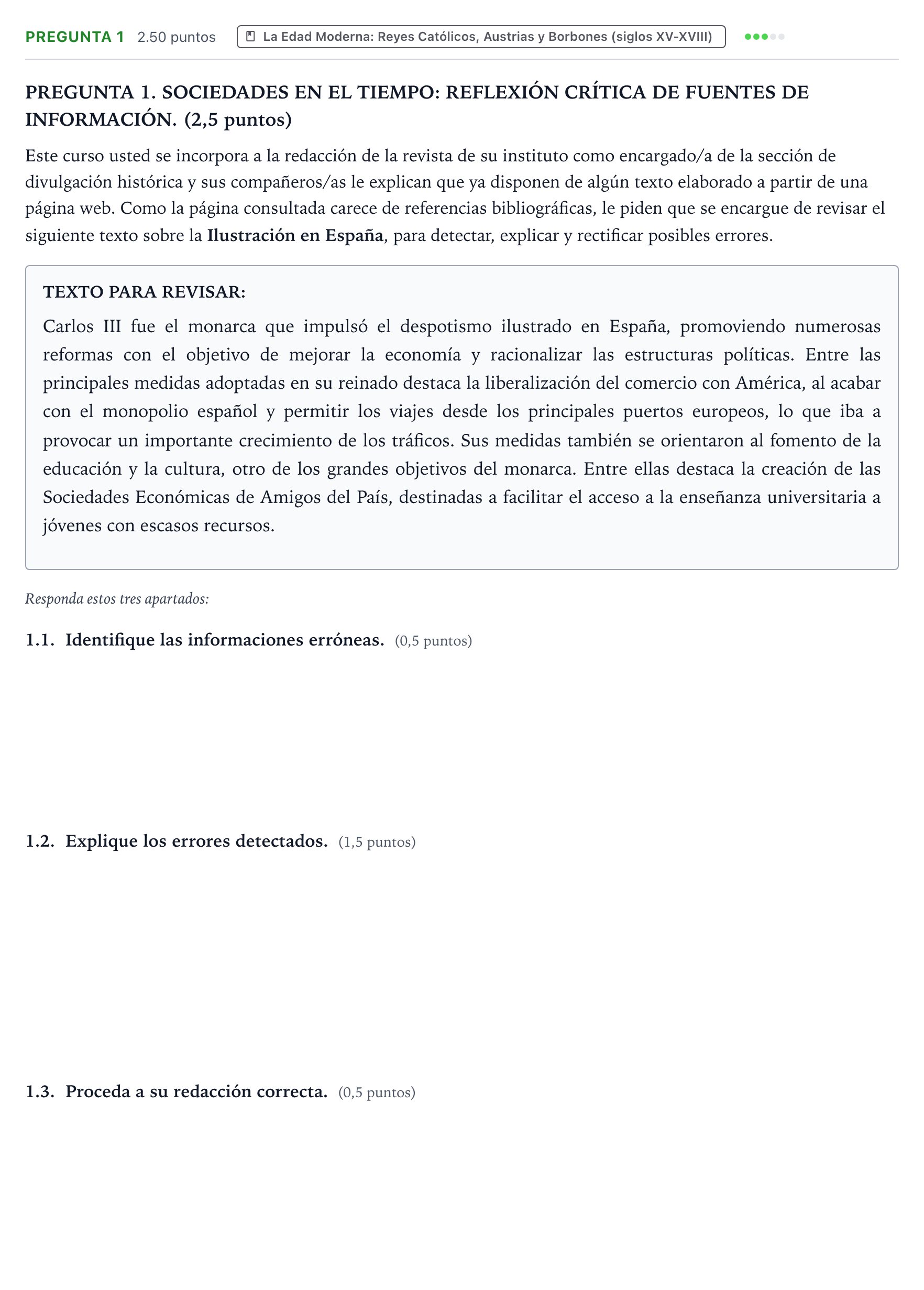 Enunciado: Pregunta 1 · Historia de España PAU Galicia Extraordinaria 2025