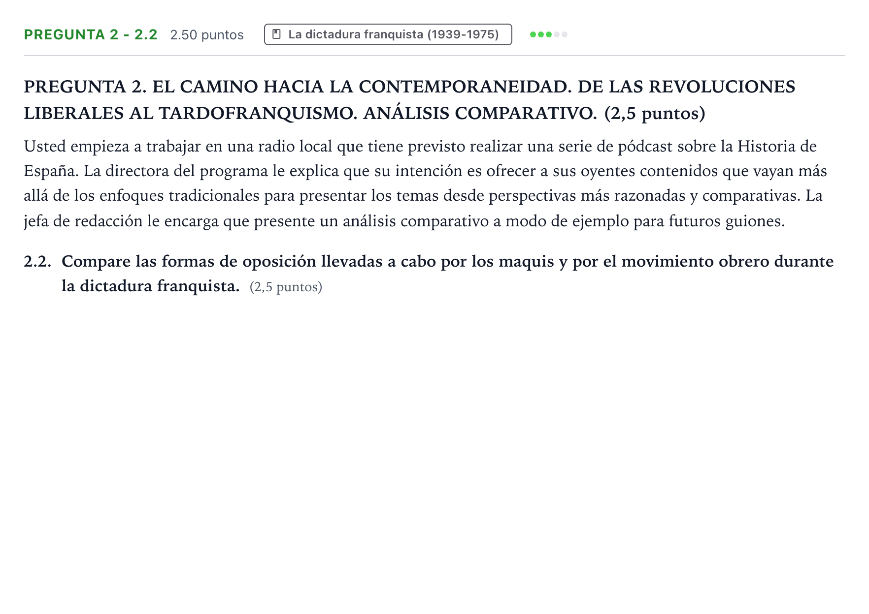 Enunciado: Pregunta 2 - 2.2 · Historia de España PAU Galicia Extraordinaria 2025