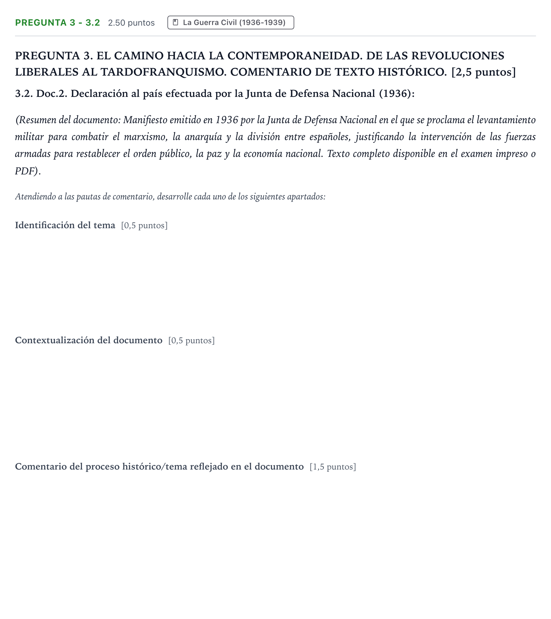 Enunciado: Pregunta 3 - 3.2 · Historia de España PAU Galicia Extraordinaria 2025
