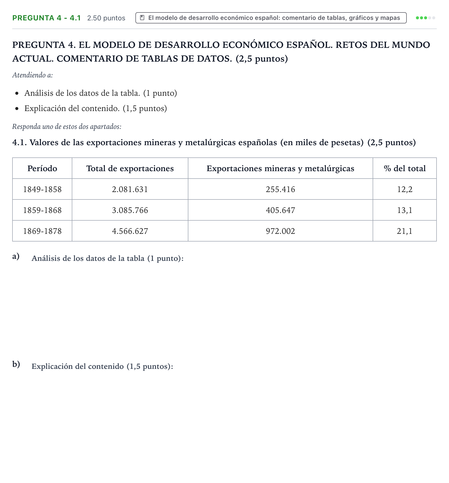 Enunciado: Pregunta 4 - 4.1 · Historia de España PAU Galicia Extraordinaria 2025