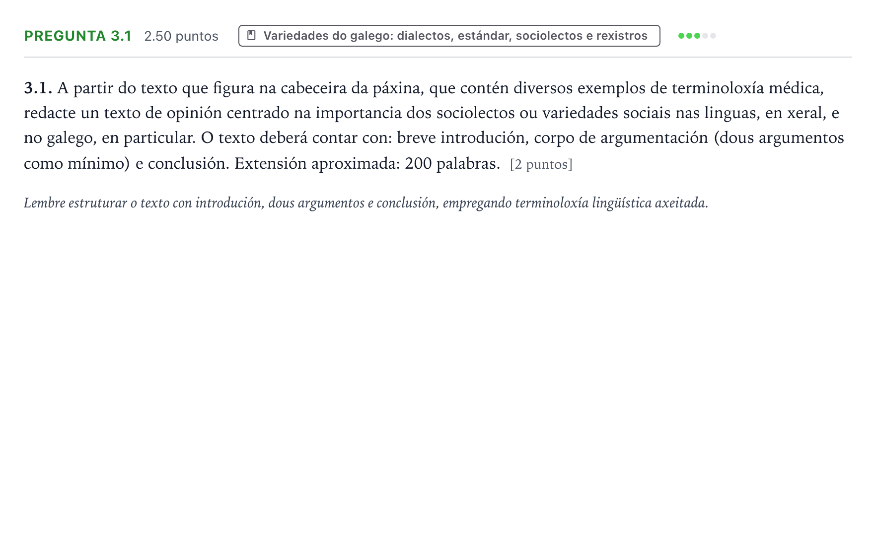 Enunciado: Pregunta 3.1 · Lingua Galega e Literatura II PAU Galicia Extraordinaria 2025