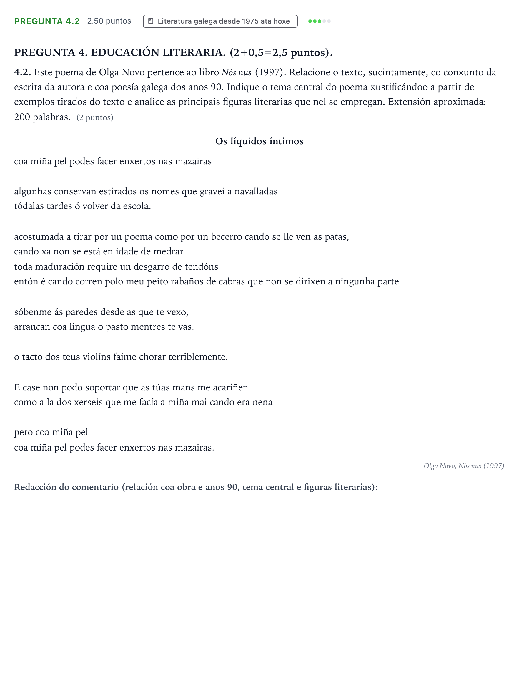 Enunciado: Pregunta 4.2 · Lingua Galega e Literatura II PAU Galicia Extraordinaria 2025
