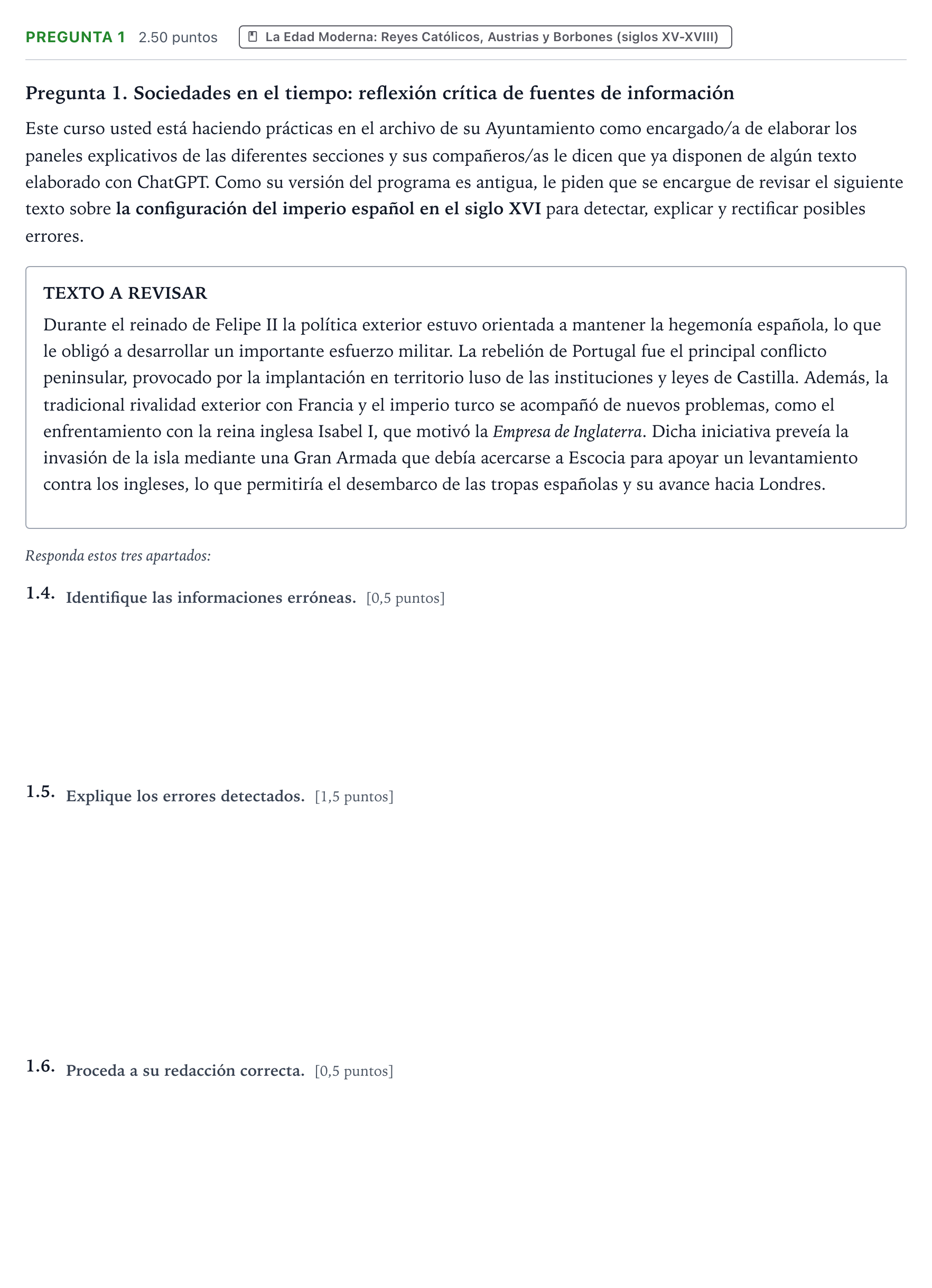 Enunciado: Pregunta 1 · Historia de España PAU Galicia Ordinaria 2025